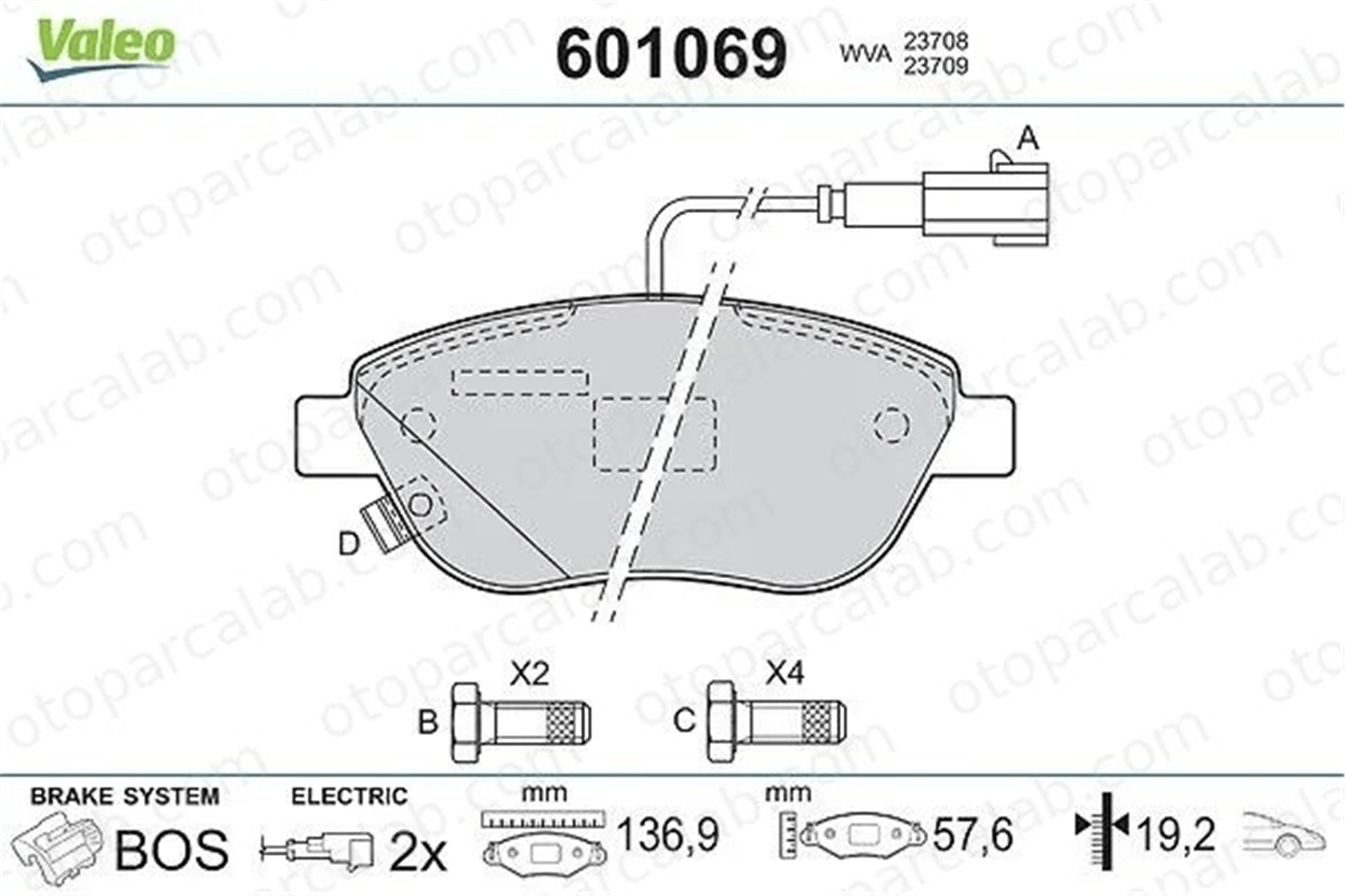 VALEO 601069 Fren Disk Balata Ön FIAT DOBLO Cargo PUNTO 77365468 77366530
