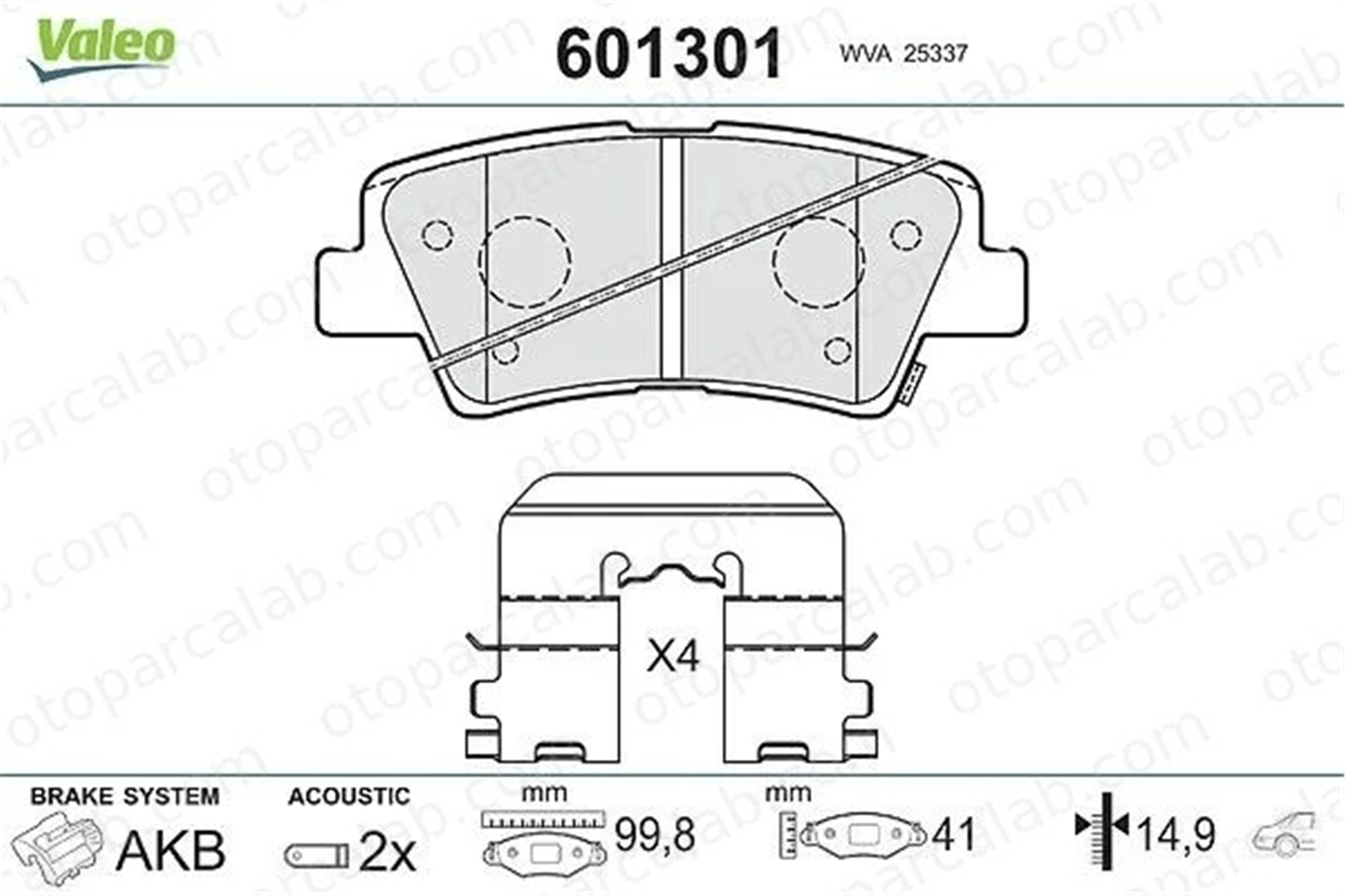 VALEO 601301 Fren Disk Balata Arka KIA CEE'D SSANGYONG TIVOLI 583021RA30 583021WA35