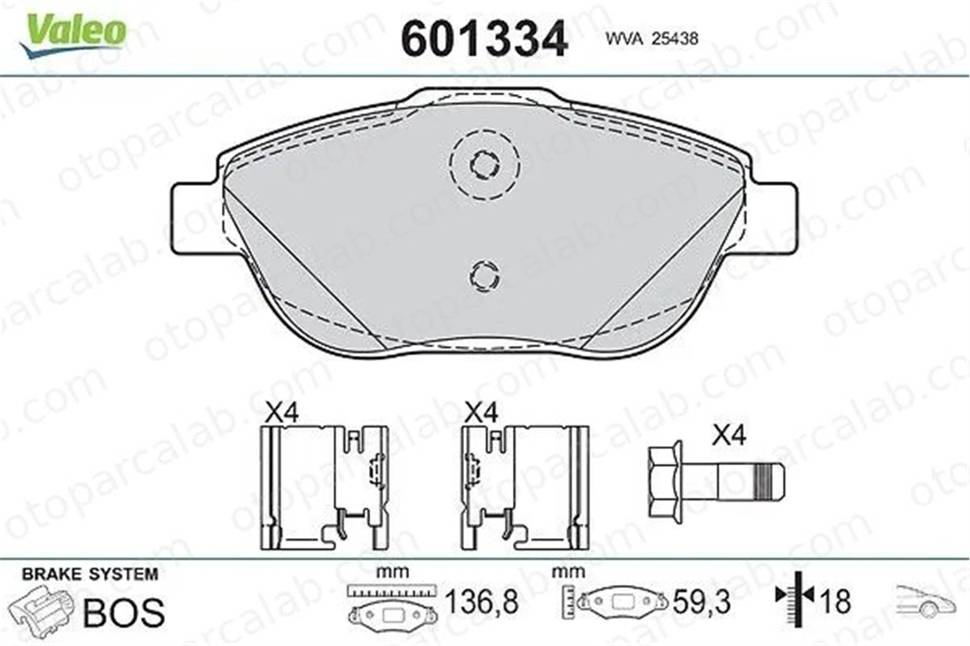 VALEO 601334 Fren Disk Balata Ön CITROËN DS3 PEUGEOT 2008 I 1607083180 1611140580