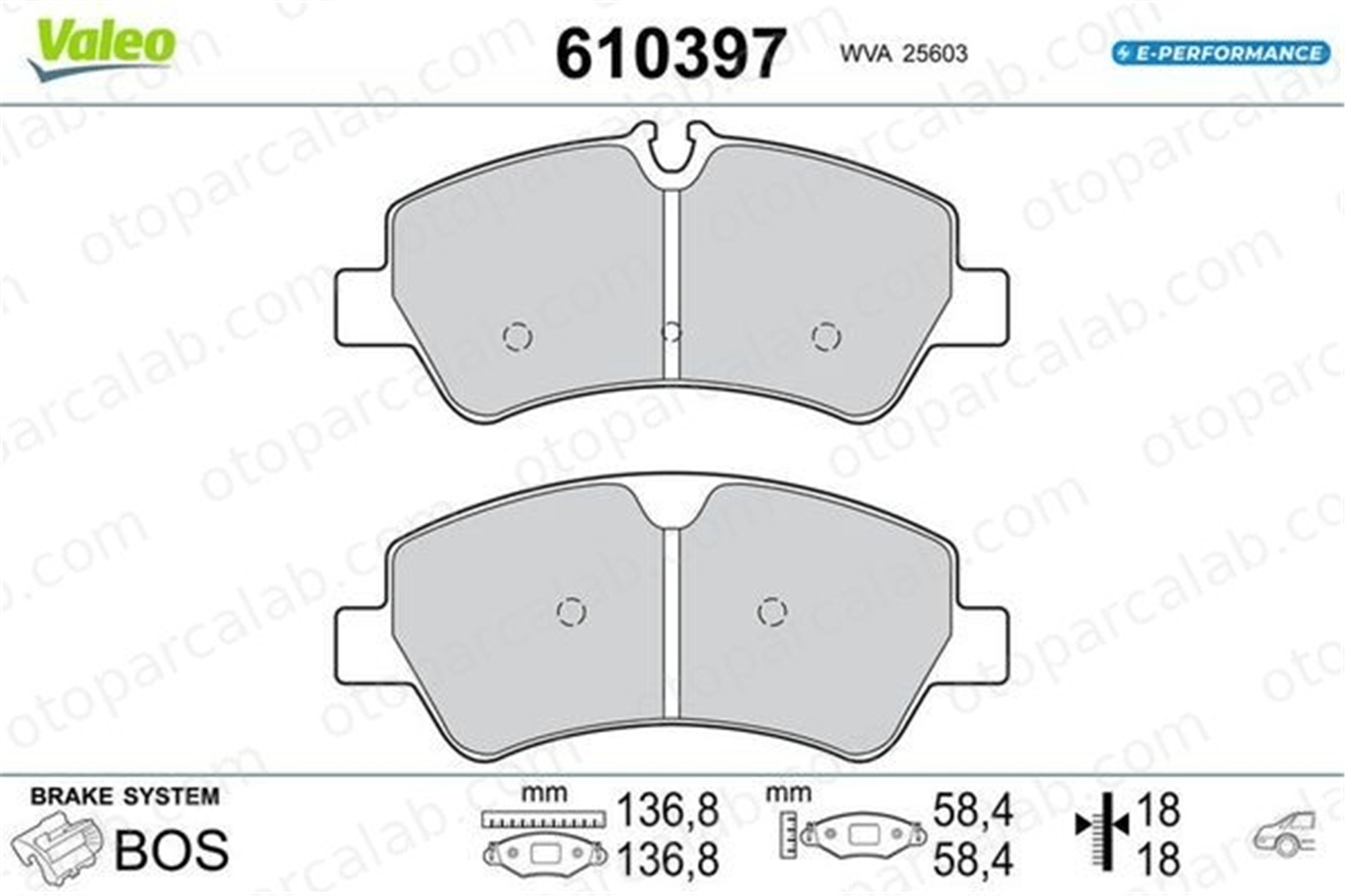 VALEO 610397 Fren Disk Balata Arka FORD TRANSIT CUSTOM V362 Minibüs/Otobüs TRANSIT CUSTOM V362 Panelvan/Van 610397 3H17D03