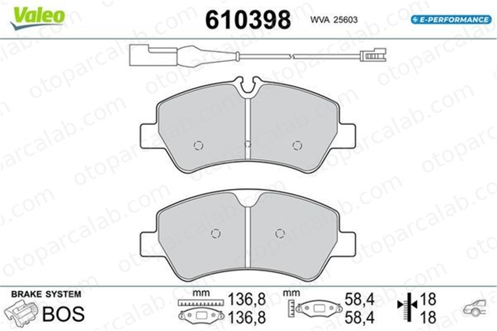 VALEO 610398 Fren Disk Balata Arka FORD TRANSIT CUSTOM V362 Minibüs/Otobüs TRANSIT CUSTOM V362 Panelvan/Van 610398 1916327