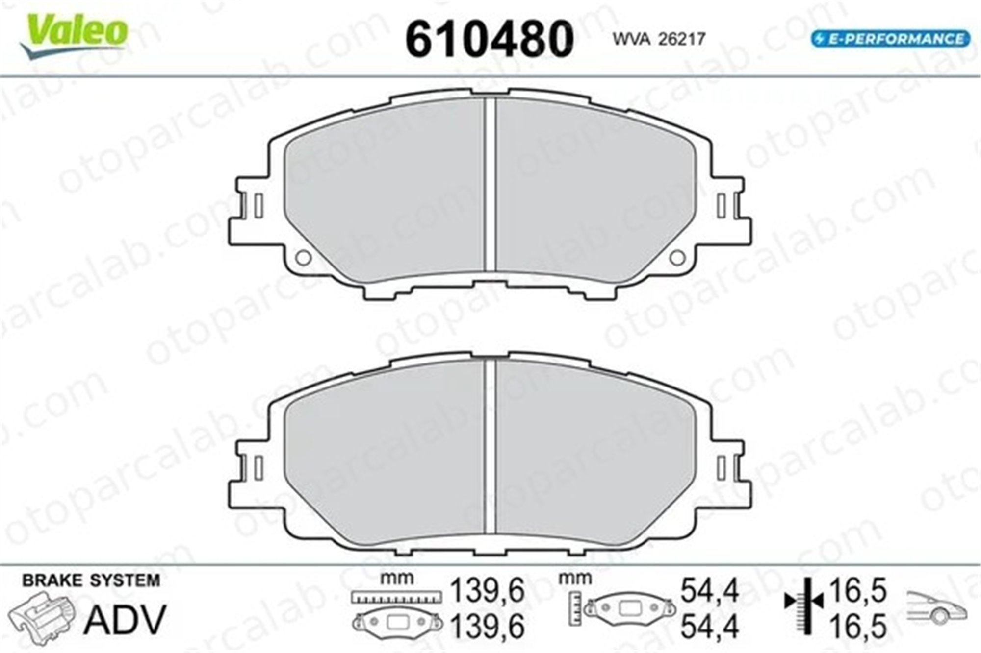 VALEO 610480 Fren Disk Balata Ön TOYOTA COROLLA Hatchback COROLLA Station wagon 610480 446502460