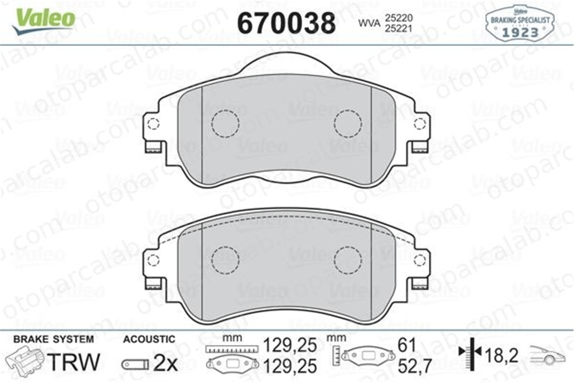 VALEO 670038 Fren Disk Balata Ön CITROËN C4 II C4 II Kasa/eğik arka 4254A9 1611840080