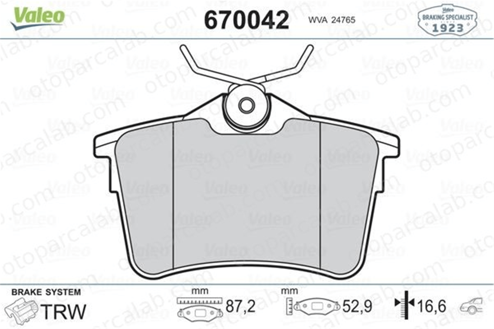 VALEO 670042 Fren Disk Balata Arka PEUGEOT 308 SW I PARTNER Kasa/büyük limuzin 1608520480 1611837980