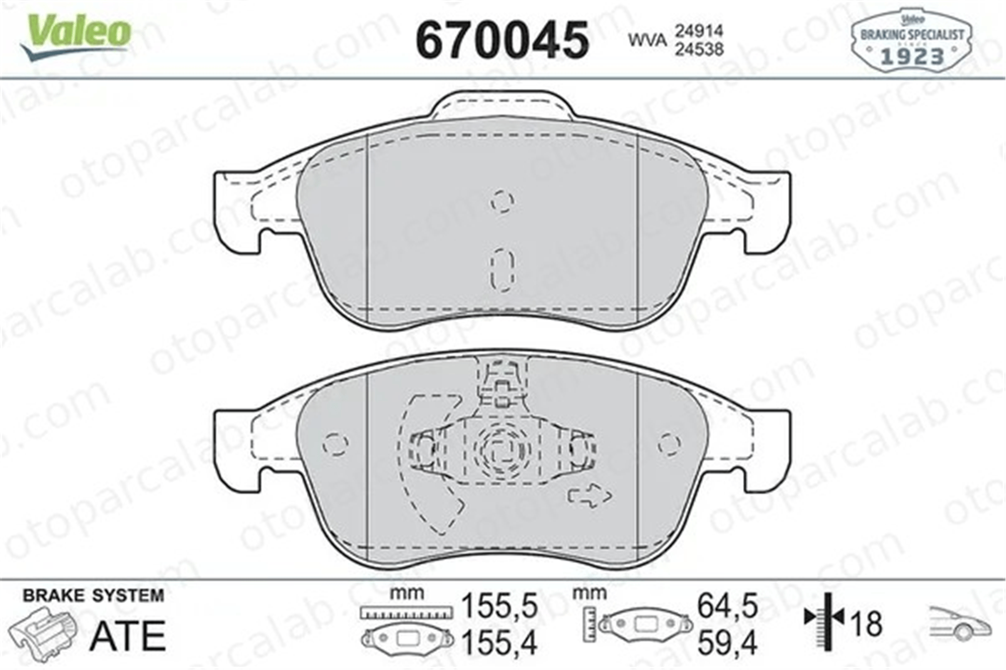VALEO 670045 Fren Disk Balata Ön DACIA DUSTER RENAULT MEGANE III Hatchback 410A12582R 410607115R