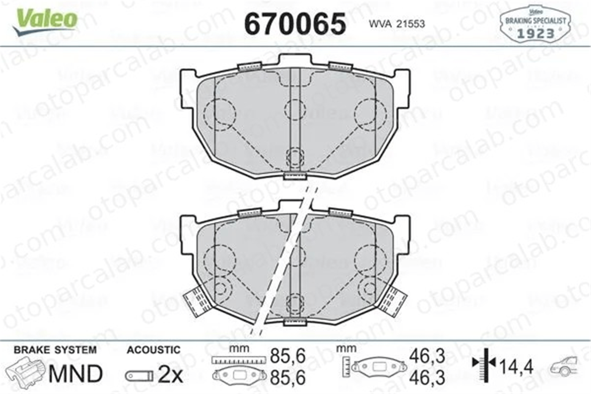 VALEO 670065 Fren Disk Balata Arka HYUNDAI ELANTRA III Sedan COUPE II KTL1TC2M007AC 5820228A00