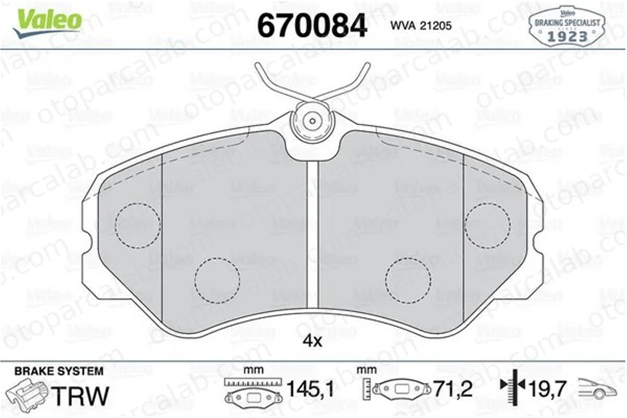 VALEO 670084 Fren Disk Balata Ön RENAULT 11 CLIO II 410602192R 7701207066