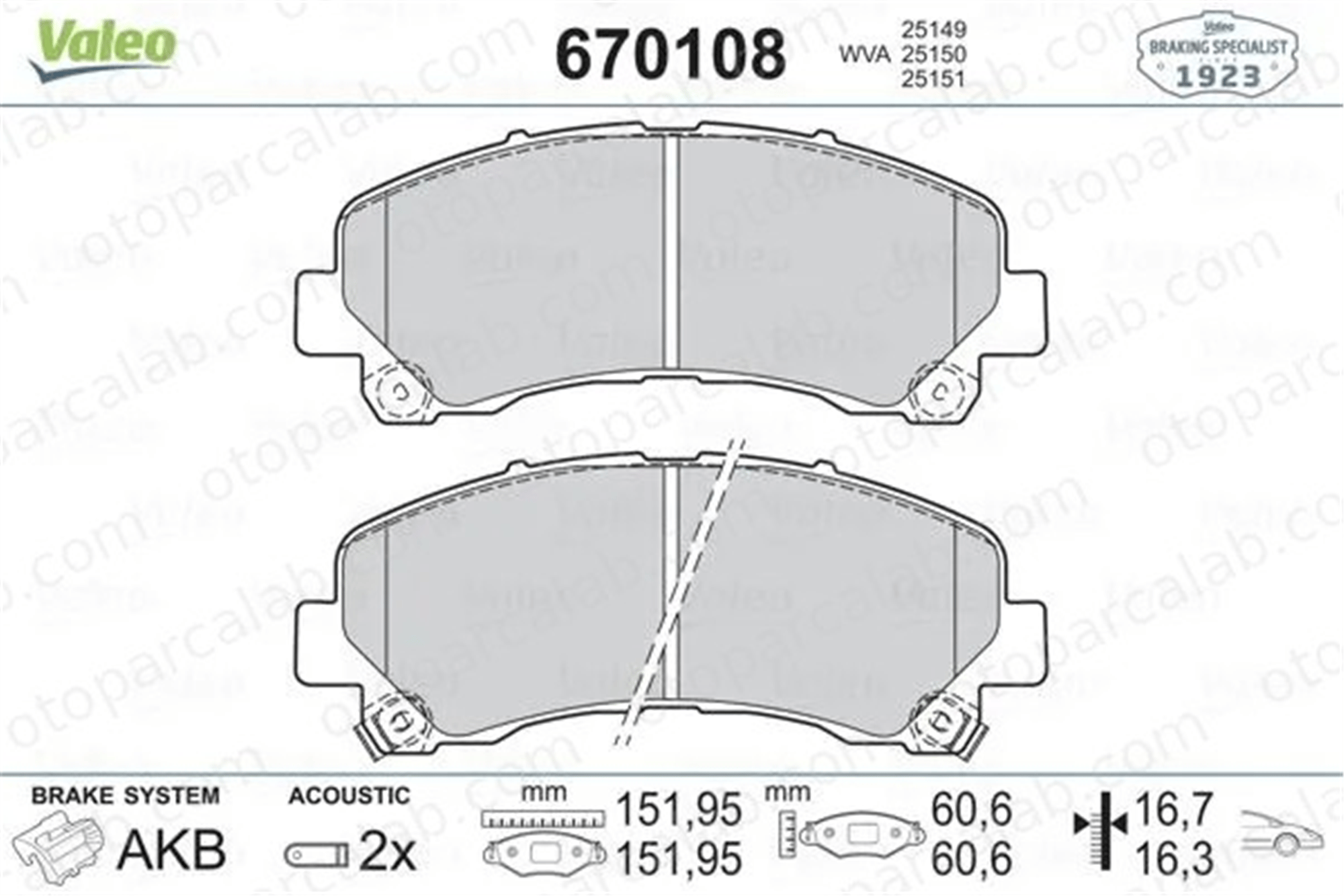 VALEO 670108 Fren Disk Balata Ön ISUZU D-MAX I D-MAX II 8980791040 8976526220