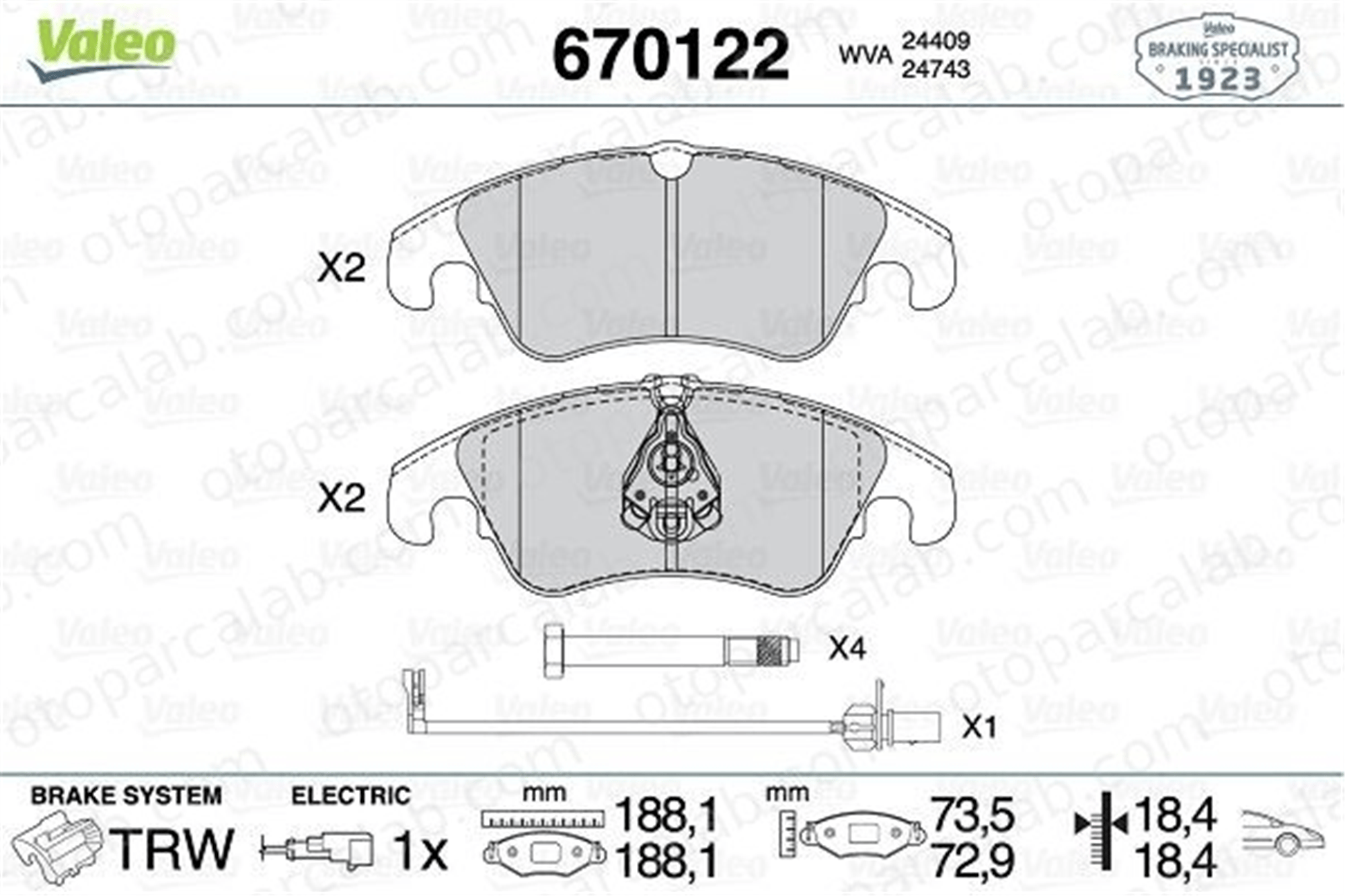 VALEO 670122 Fren Disk Balata Ön AUDI A4 B8 A4 B8 Avant 8K0698151D 8K0698151