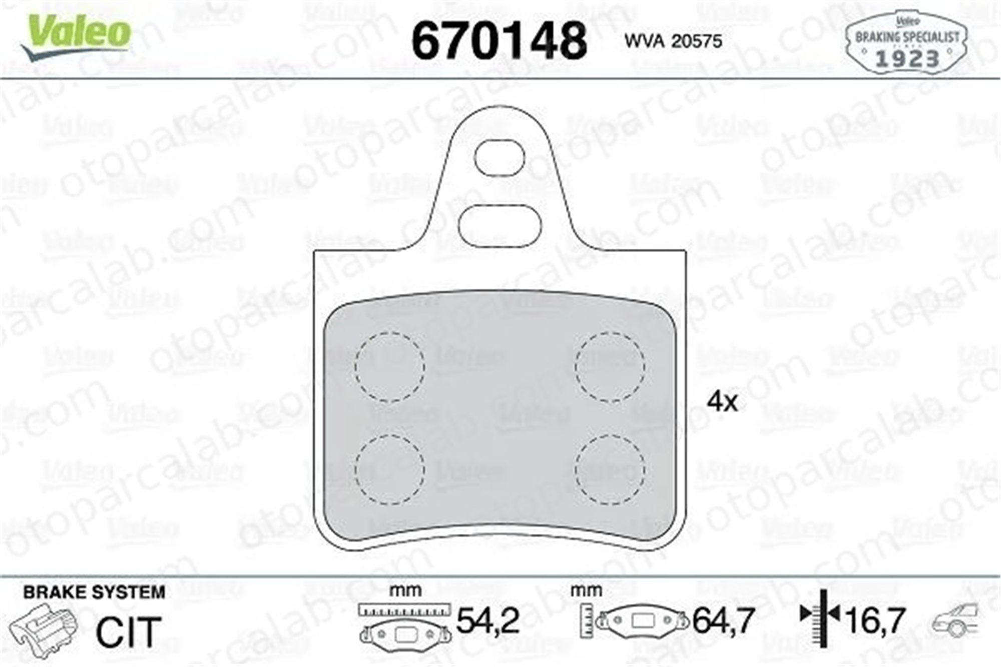 VALEO 670148 Fren Disk Balata Arka CITROËN BX BX Break 75519956 95565563
