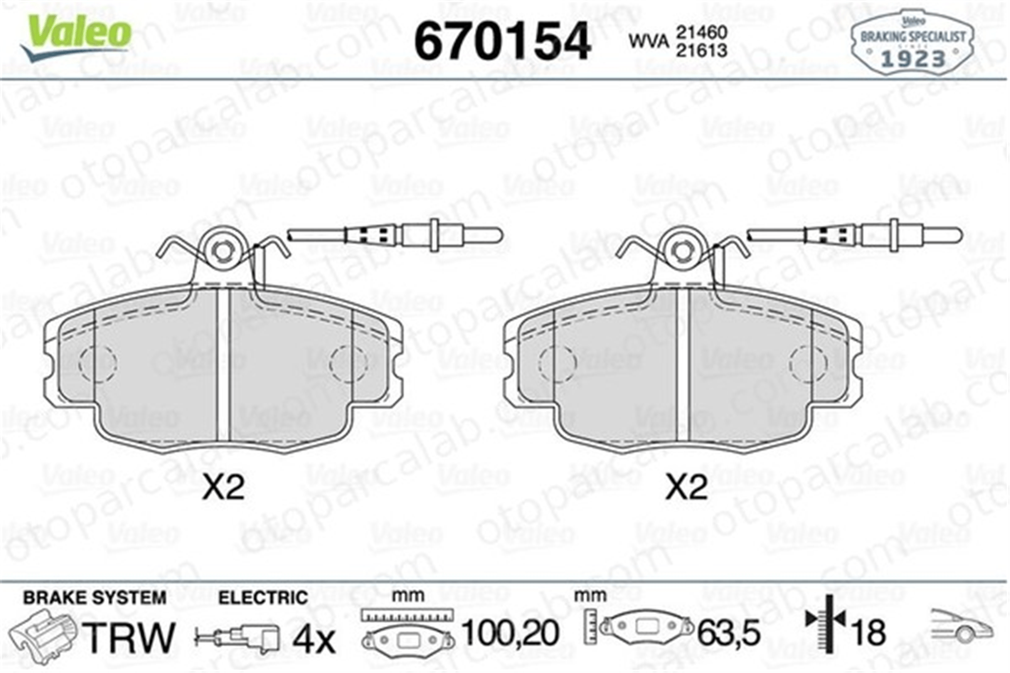 VALEO 670154 Fren Disk Balata Ön CITROËN ZX ZX Break 95658557