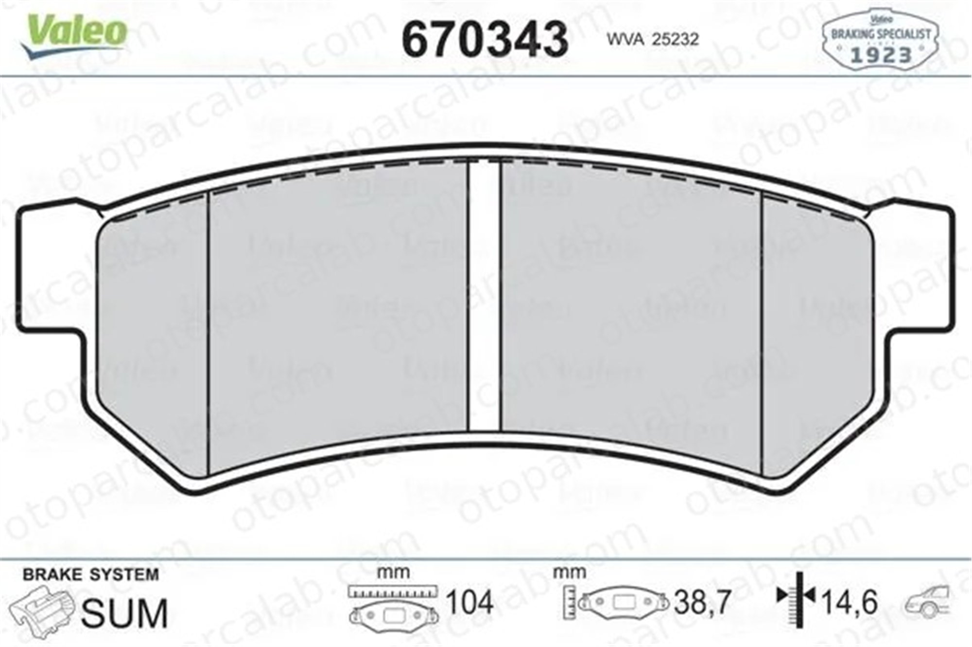 VALEO 670343 Fren Disk Balata Arka CHEVROLET LACETTI NUBIRA Station wagon 96800089 42794394