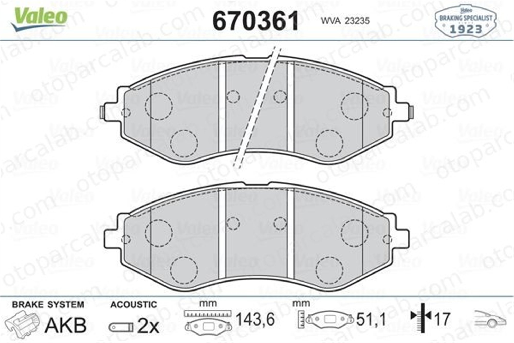 VALEO 670361 Fren Disk Balata Ön DAEWOO NUBIRA Sedan NUBIRA Wagon 96405129 96391891