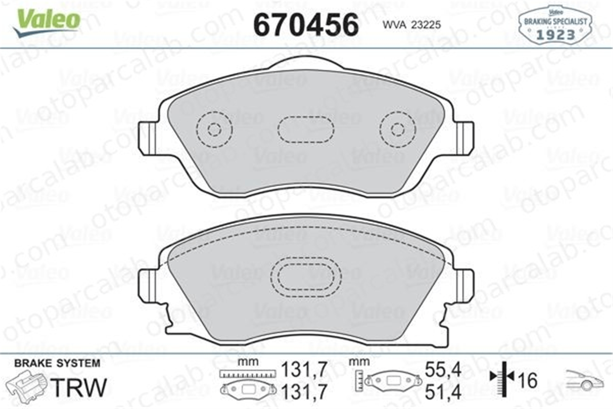 VALEO 670456 Fren Disk Balata Ön OPEL COMBO Tour COMBO Kasa/büyük limuzin 1605974 1605081