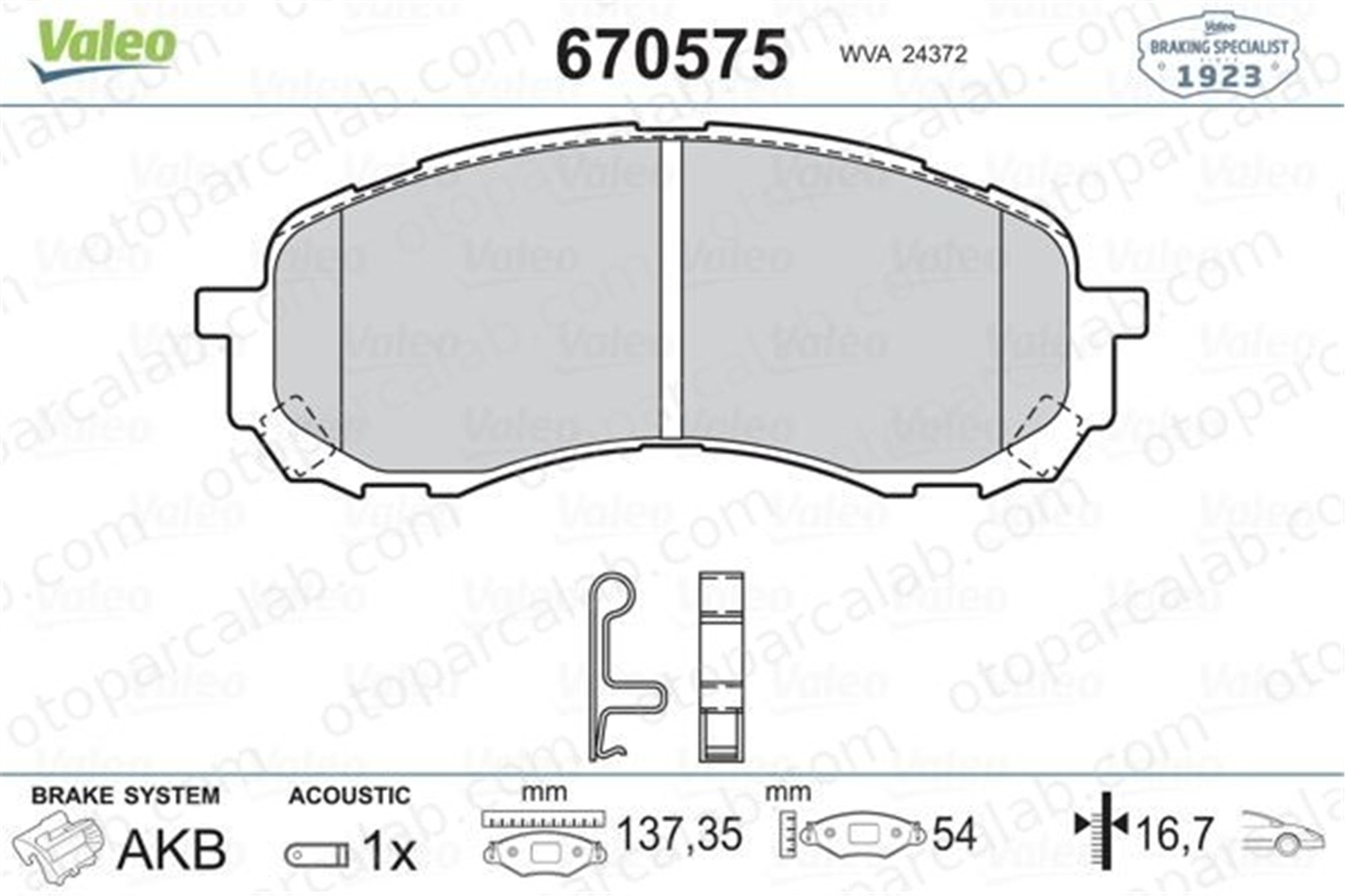VALEO 670575 Fren Disk Balata Ön SUBARU IMPREZA Sedan IMPREZA Station wagon 26296AE200 26296AE190