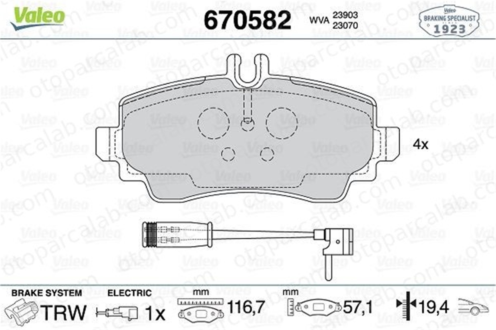 VALEO 670582 Fren Disk Balata Ön MERCEDES-BENZ VANEO 4144200220 A4144200220