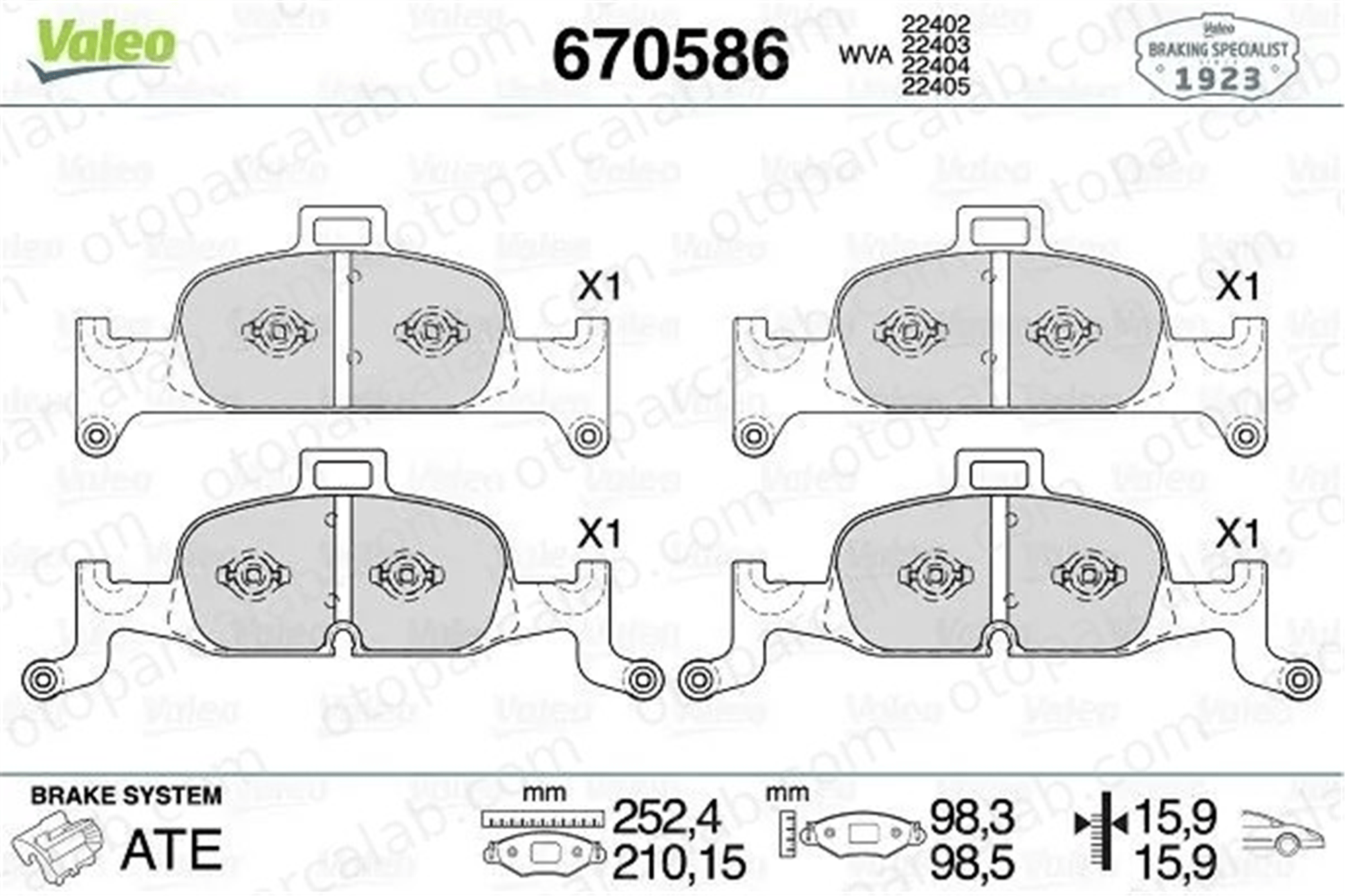 VALEO 670586 Fren Disk Balata Ön AUDI A4 B9 Avant A5 Sportback 8W0698151L 4K0698151AB