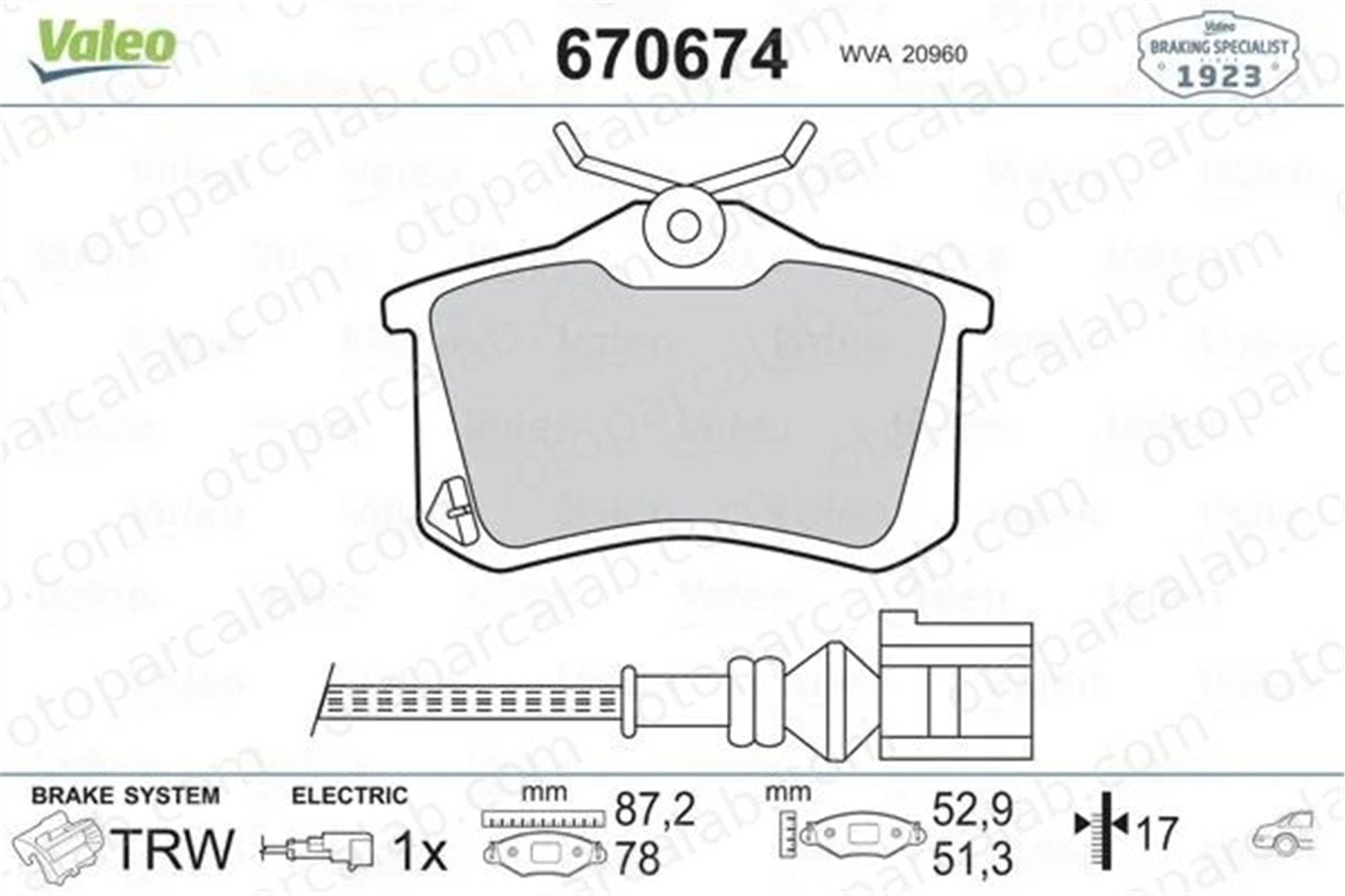 VALEO 670674 Fren Disk Balata Arka SEAT IBIZA IV SC IBIZA IV 1K0698451A 1K0698451C