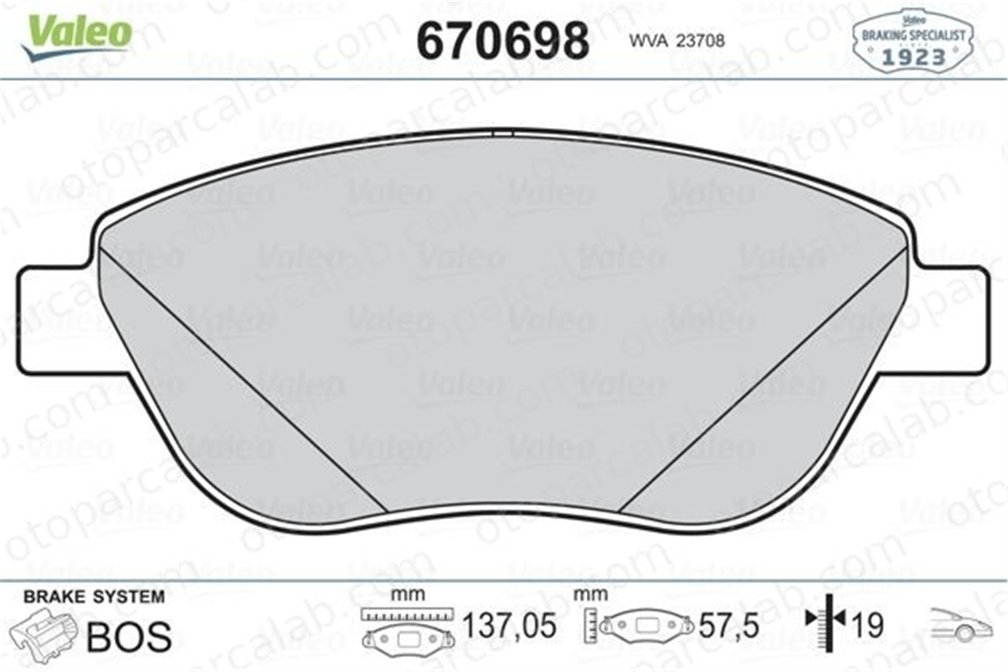 VALEO 670698 Fren Disk Balata Ön FIAT DOBLO Kasa/büyük limuzin DOBLO MPV 77363958 71770080