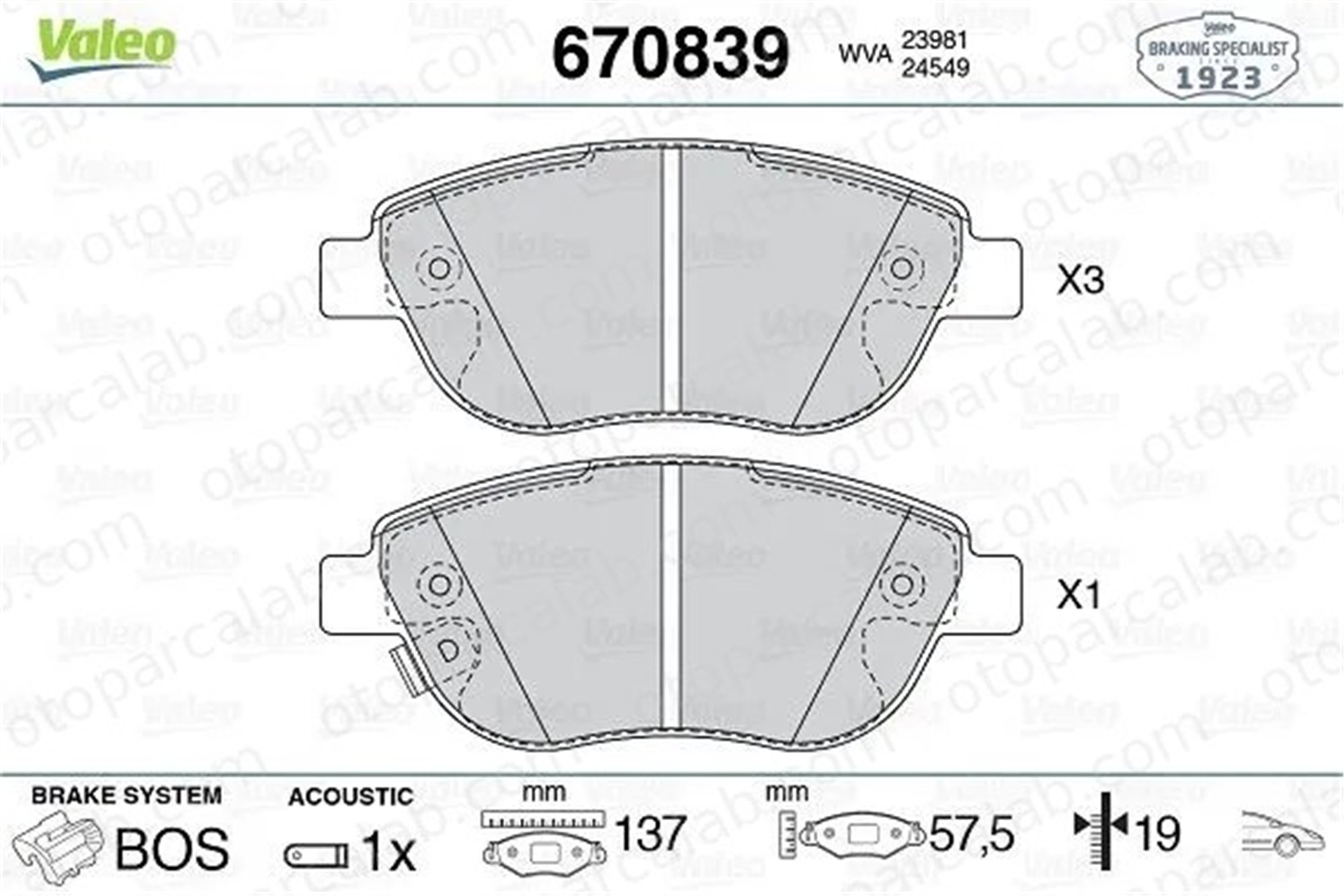 VALEO 670839 Fren Disk Balata Ön OPEL CORSA D CORSA D Kasa/eğik arka 1605354 93169175