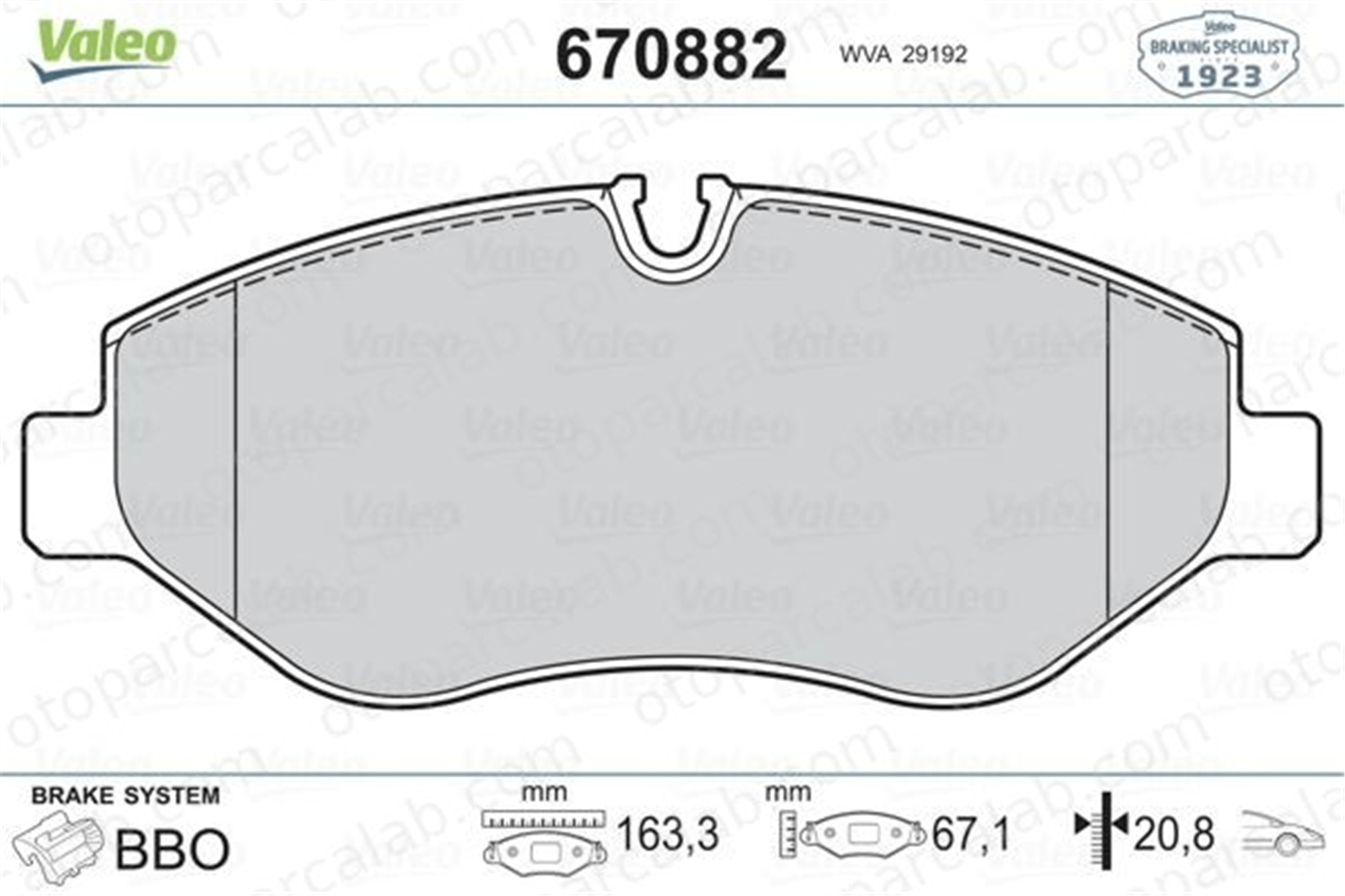 VALEO 670882 Fren Disk Balata Ön MERCEDES-BENZ SPRINTER 3,5-t Panelvan/Van SPRINTER 3,5-t Platform şasi 2E0698151 44208320