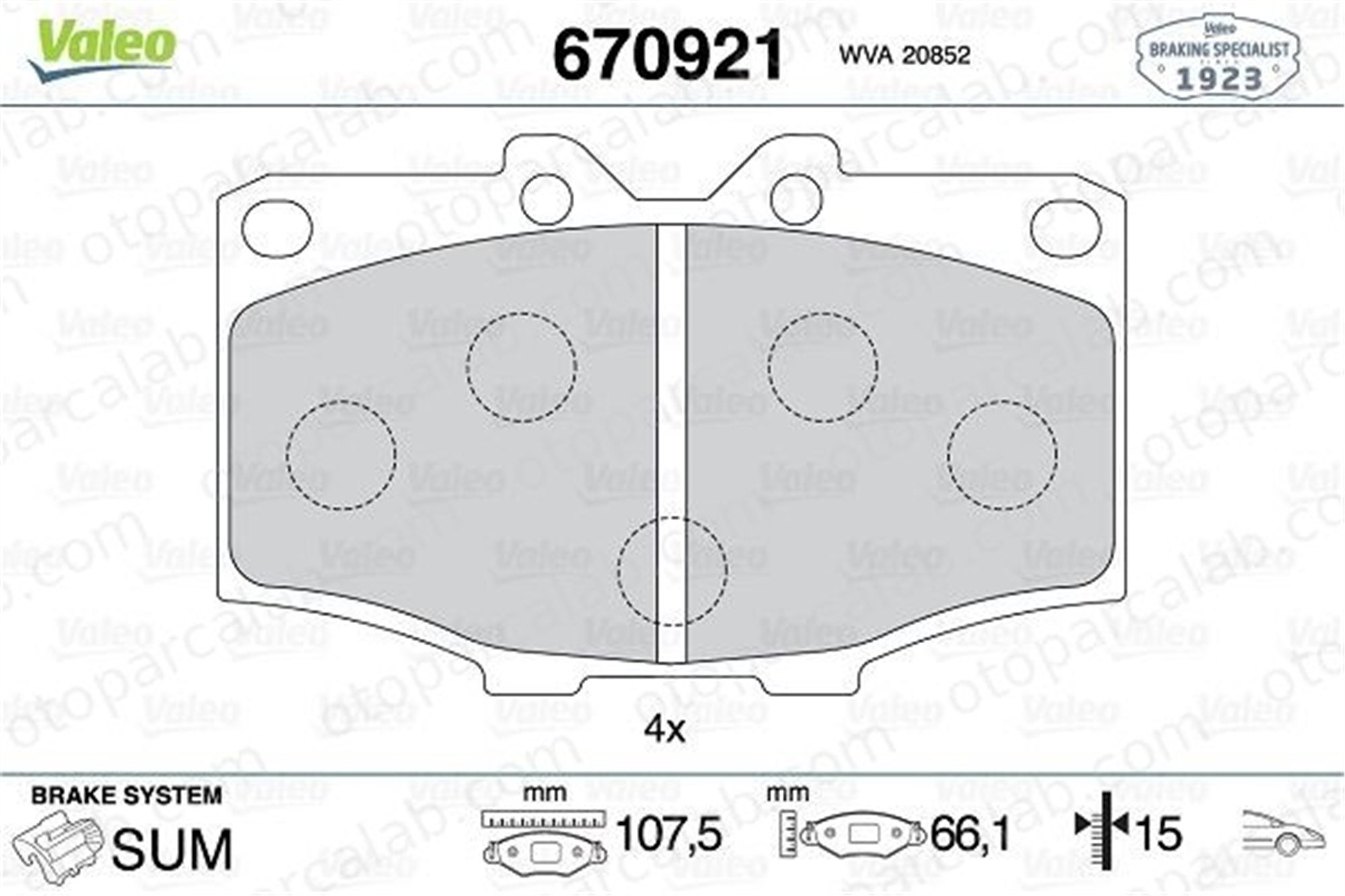 VALEO 670921 Fren Disk Balata Ön TOYOTA LAND CRUISER LAND CRUISER Pick-up 446535090 04465-35090