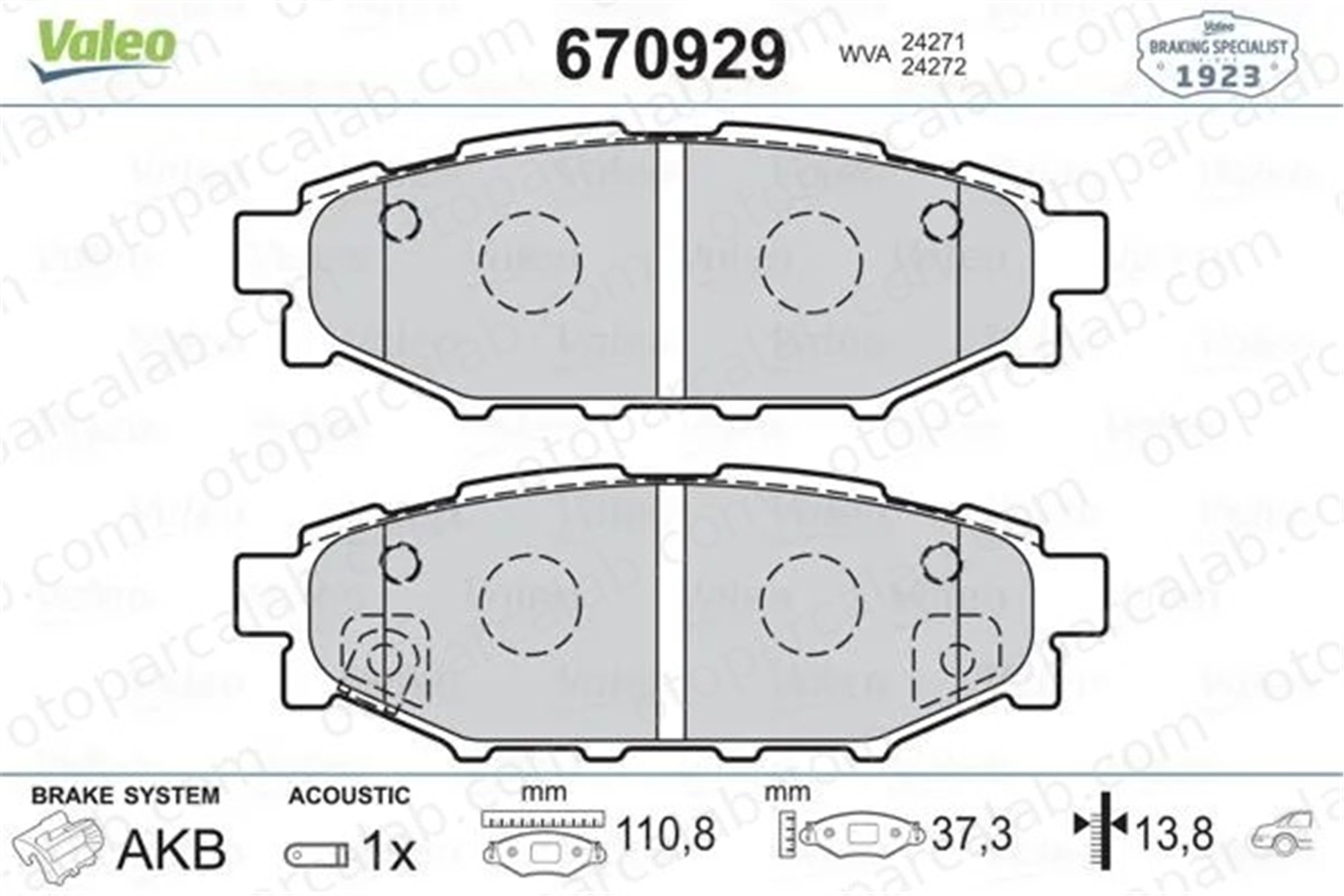 VALEO 670929 Fren Disk Balata Arka SUBARU IMPREZA Hatchback OUTBACK 26696AG030 26696AG010