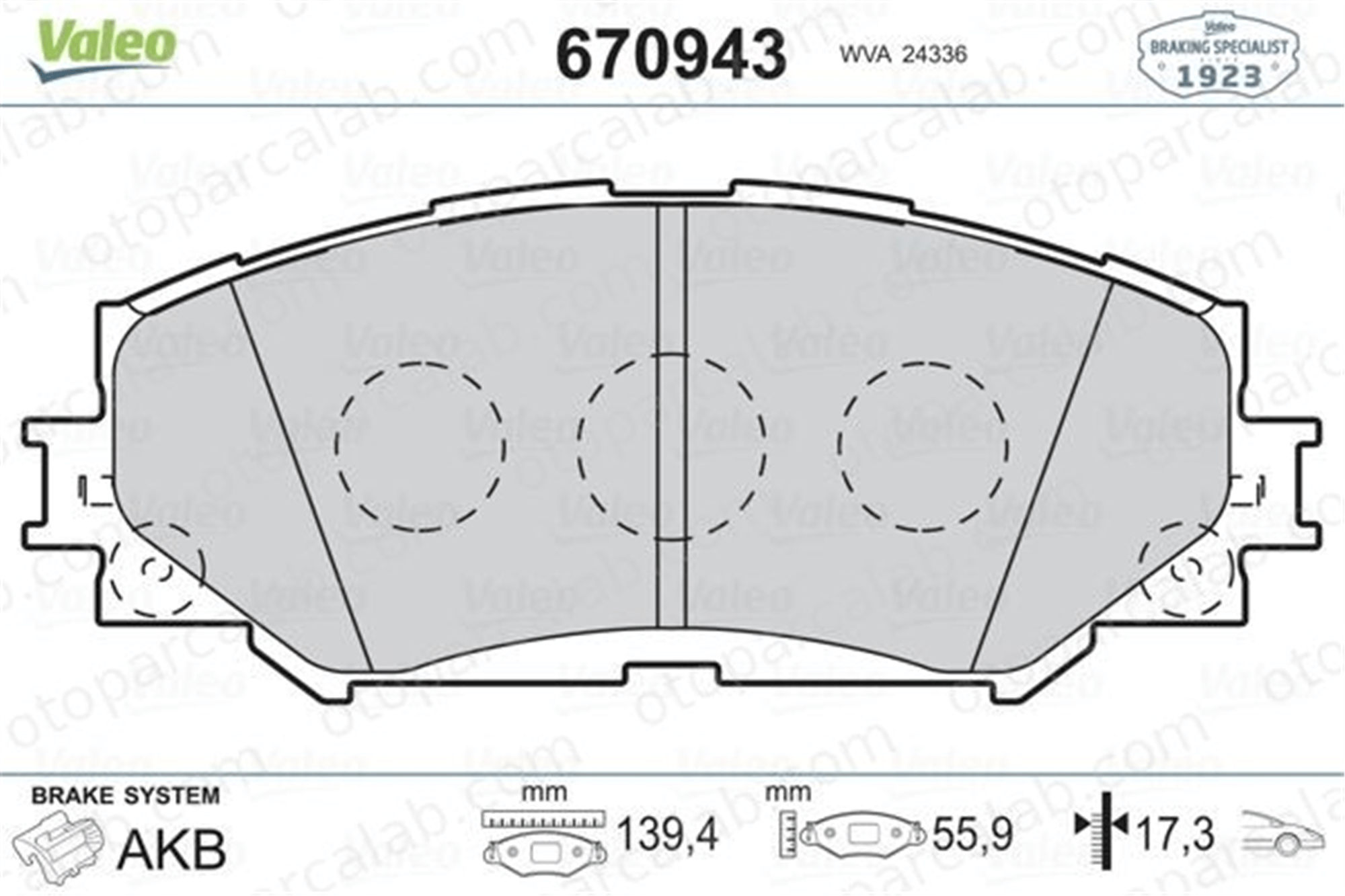 VALEO 670943 Fren Disk Balata Ön TOYOTA COROLLA Sedan AURIS 446512610 04465-12610