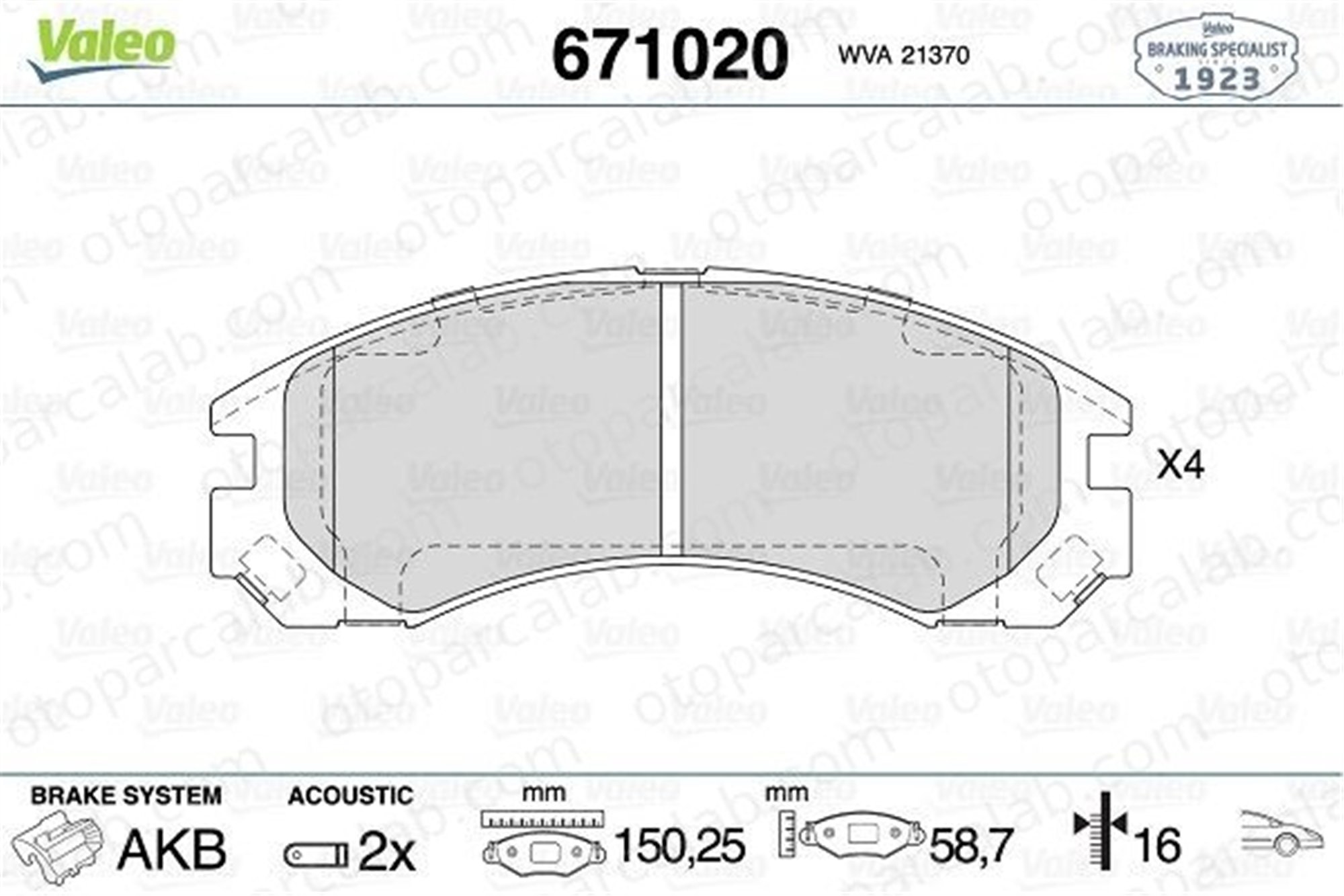 VALEO 671020 Fren Disk Balata Ön CITROËN C-CROSSER PEUGEOT 4007 425387 1620368480