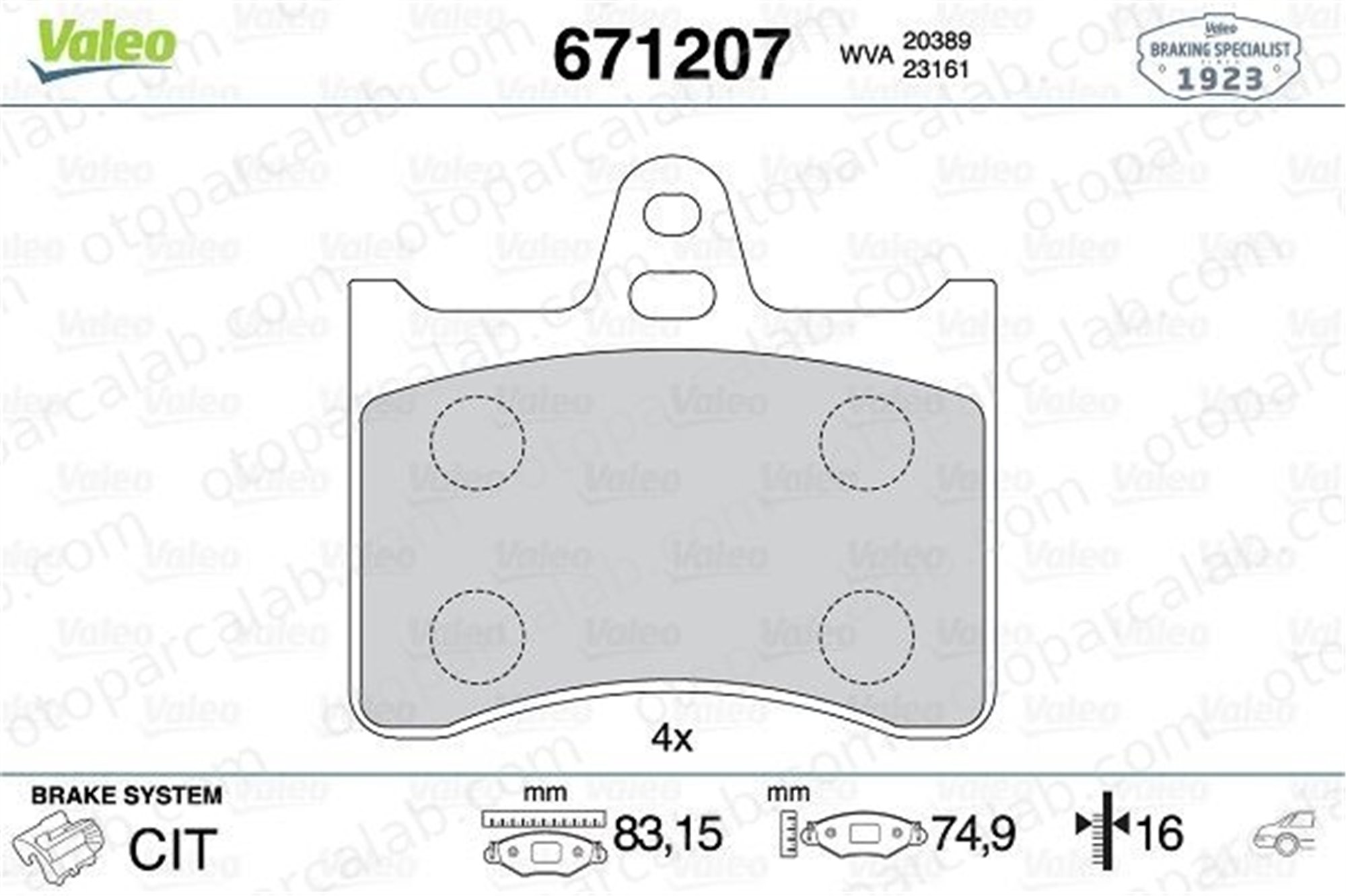 VALEO 671207 Fren Disk Balata Arka CITROËN XM Break XANTIA Break 425129 95462429