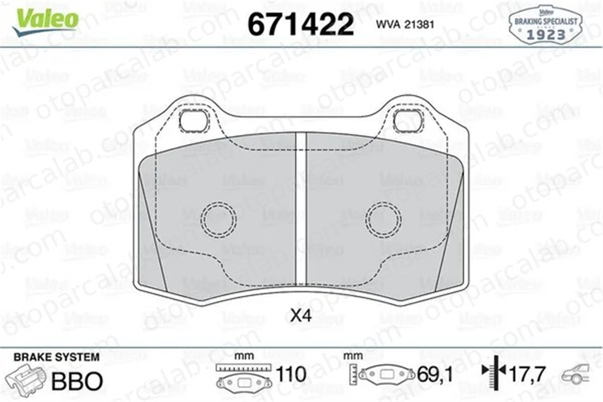 VALEO 671422 Fren Disk Balata Ön veya Arka PEUGEOT 208 I CITROËN DS3 1619607480 4254C6