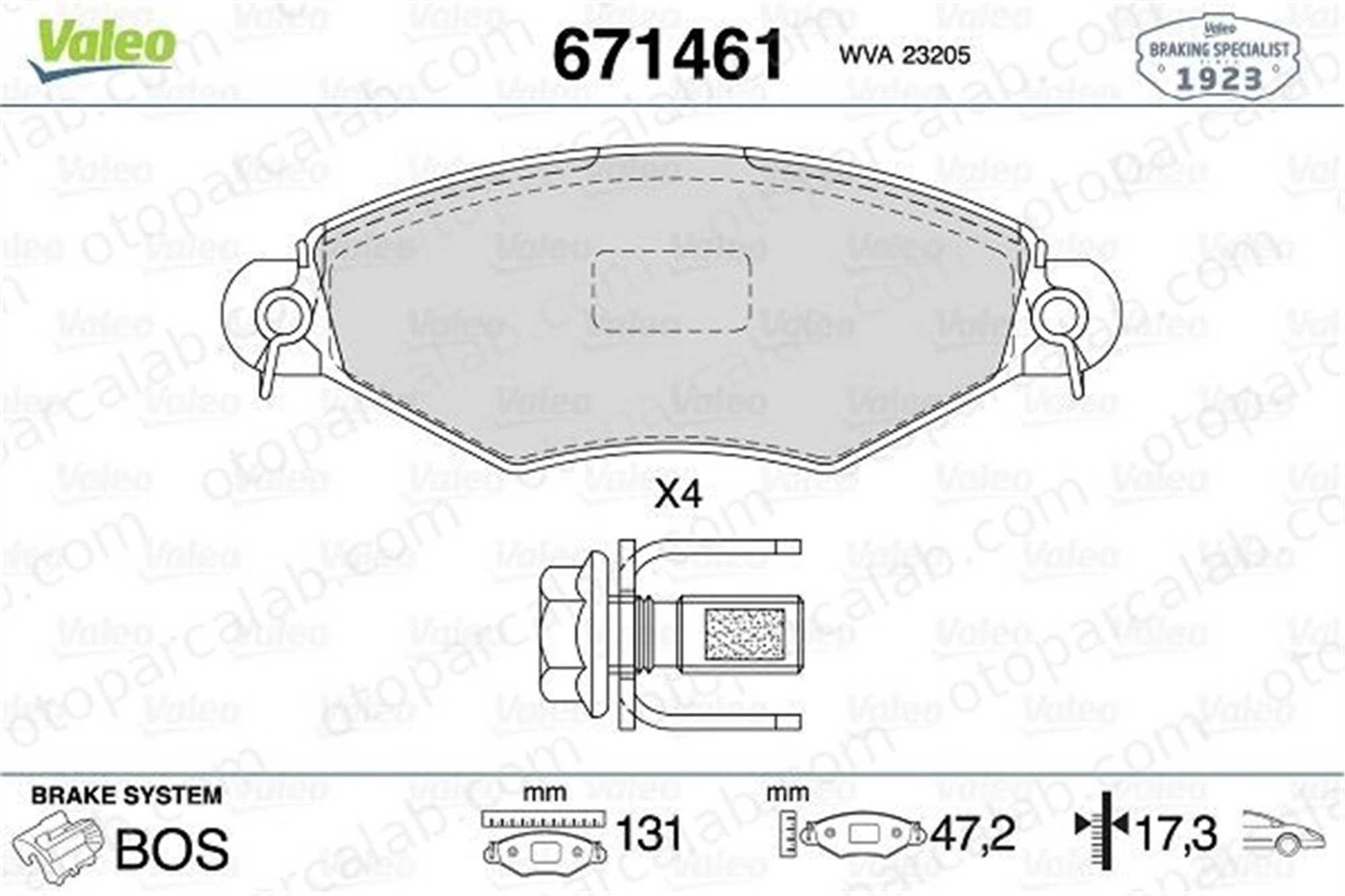 VALEO 671461 Fren Disk Balata Ön PEUGEOT 306 306 Hatchback 425191 425204