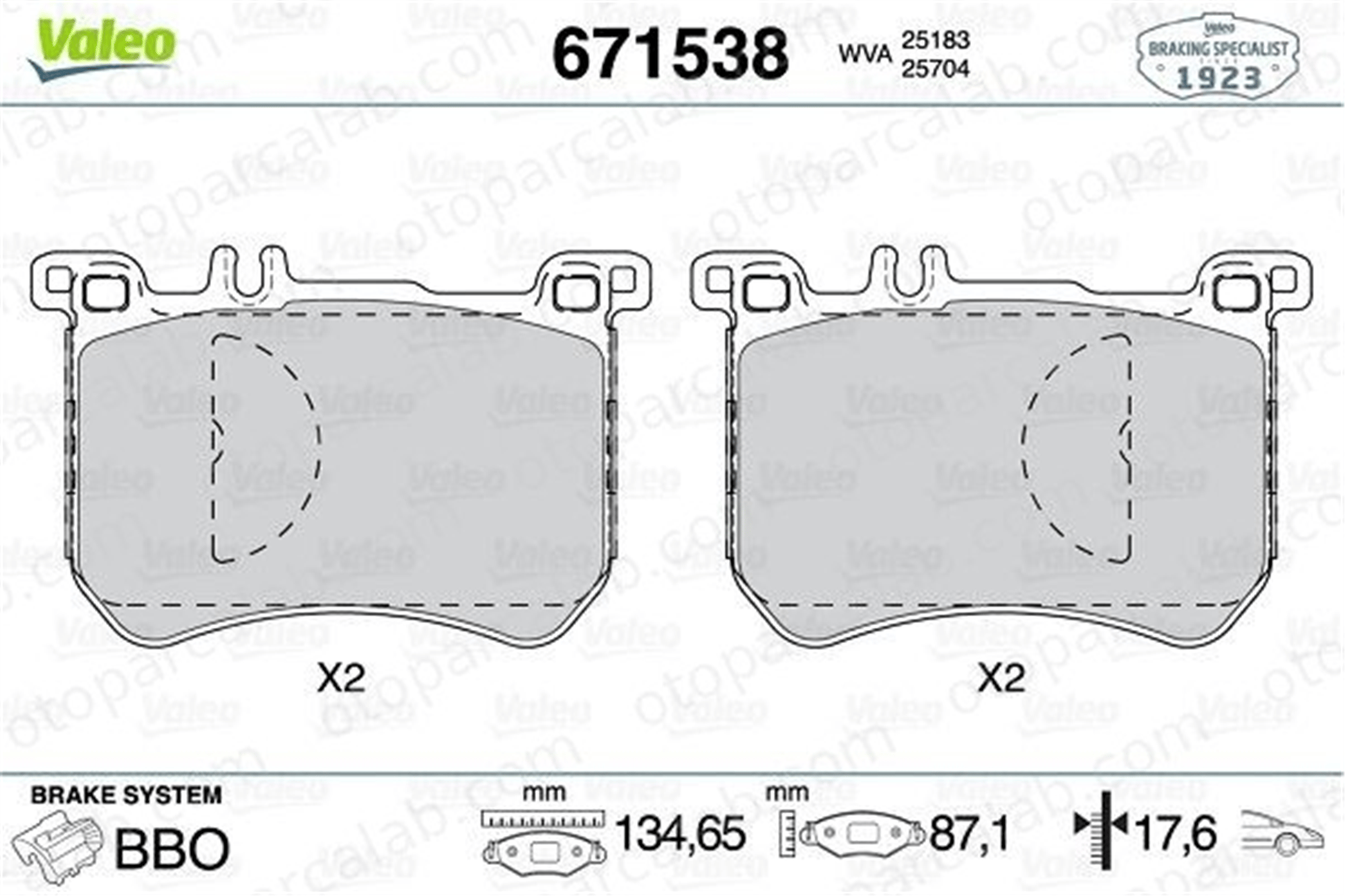VALEO 671538 Fren Disk Balata Ön MERCEDES-BENZ S-SERISI SL 64204920 0064204920