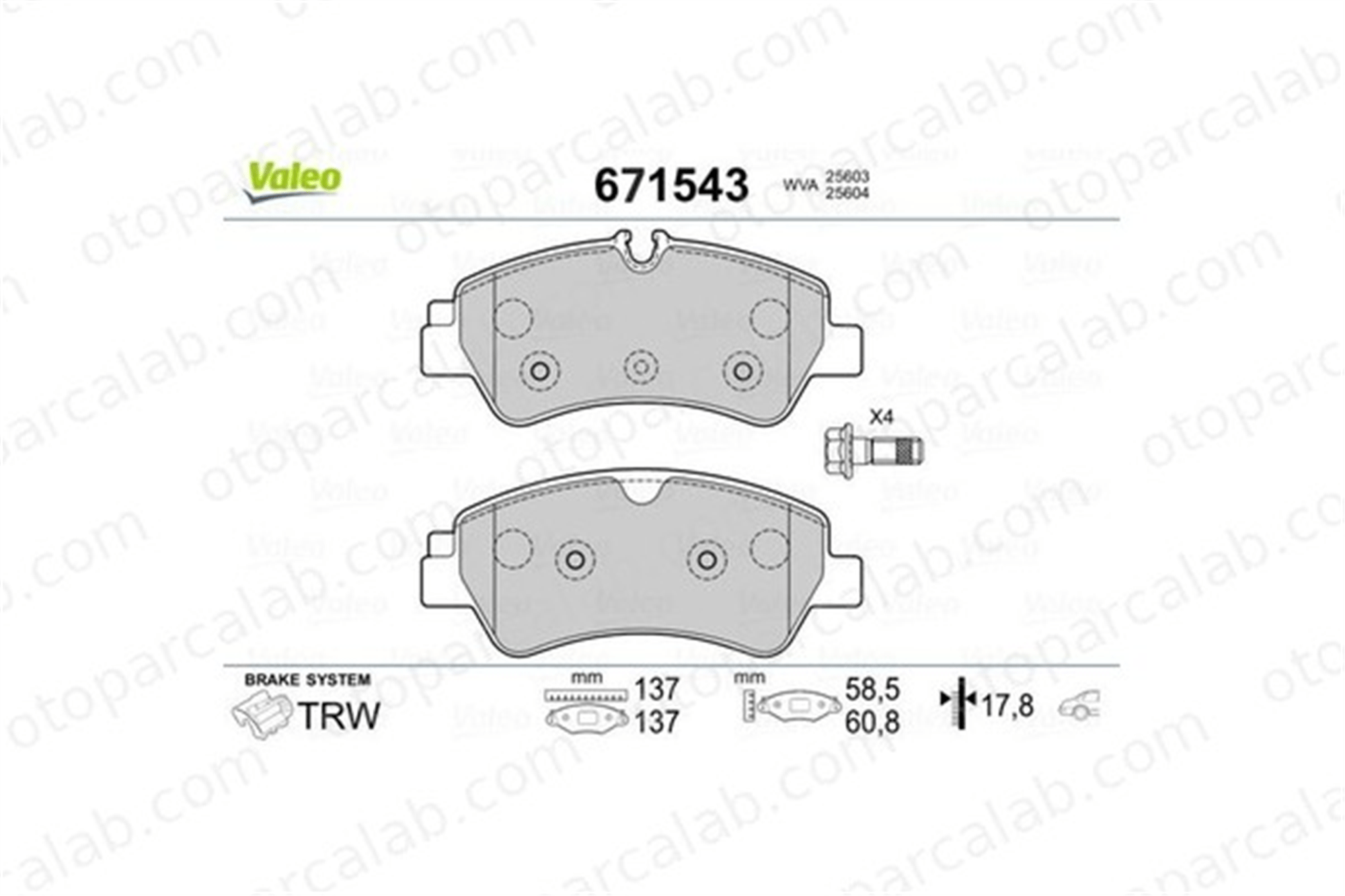 VALEO 671543 Fren Disk Balata Arka FORD TRANSIT V363 Panelvan/Van TRANSIT V363 Platform şasi 1763916 1829395