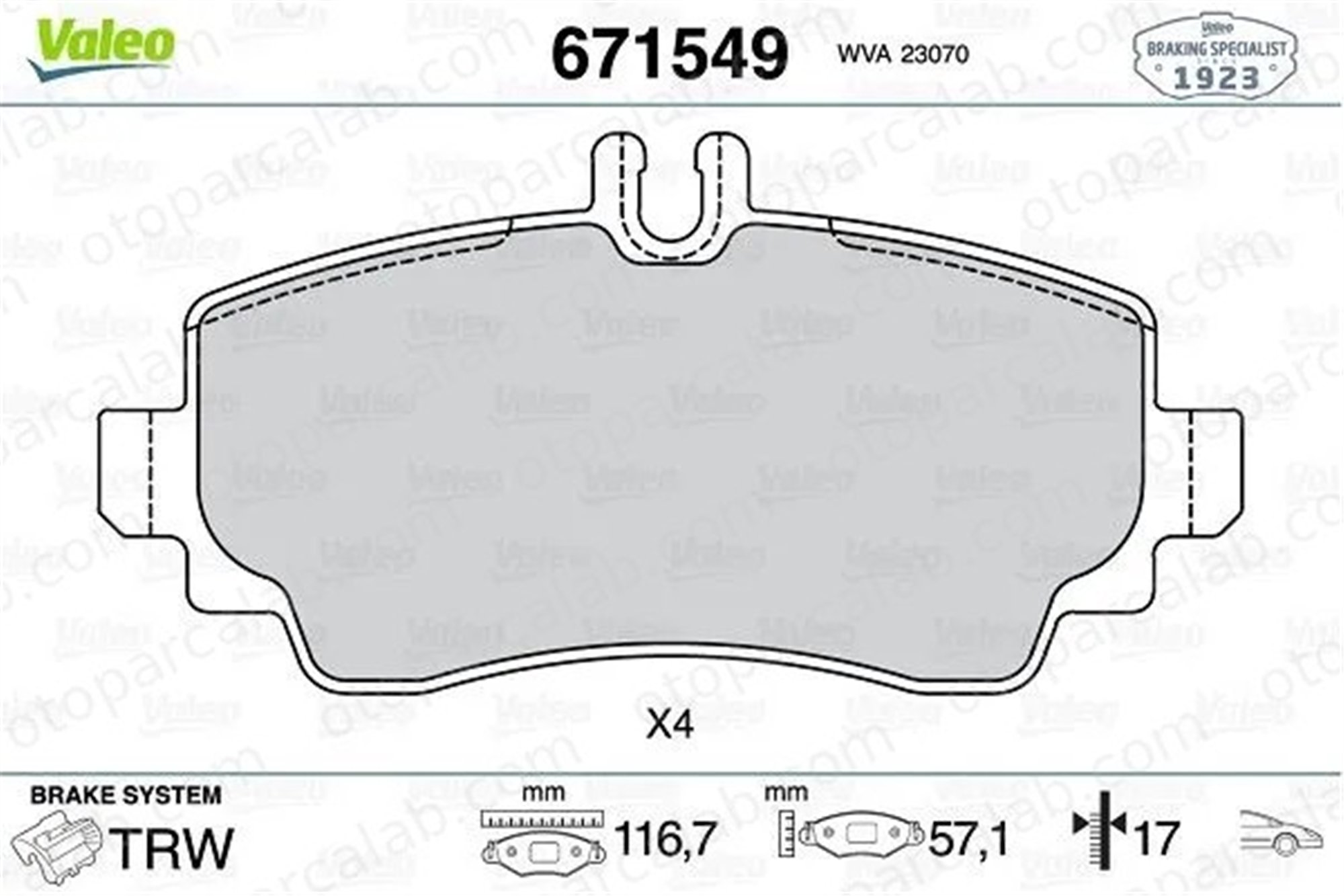 VALEO 671549 Fren Disk Balata Ön MERCEDES-BENZ A-SERISI A1684200020 1684201120