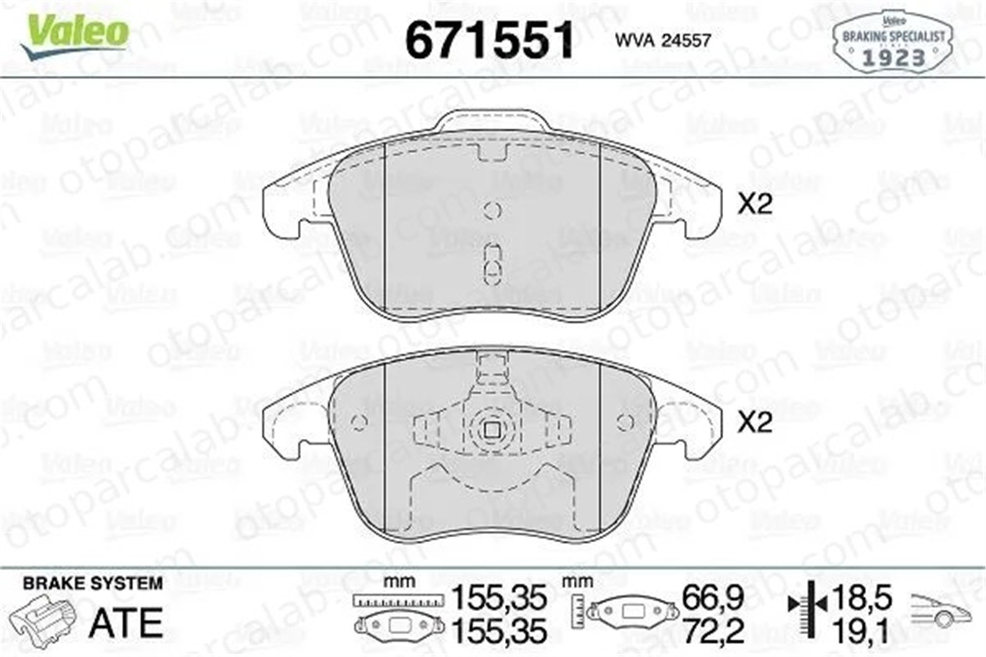 VALEO 671551 Fren Disk Balata Ön PEUGEOT 308 SW I 208 II 1609987980 1675901280