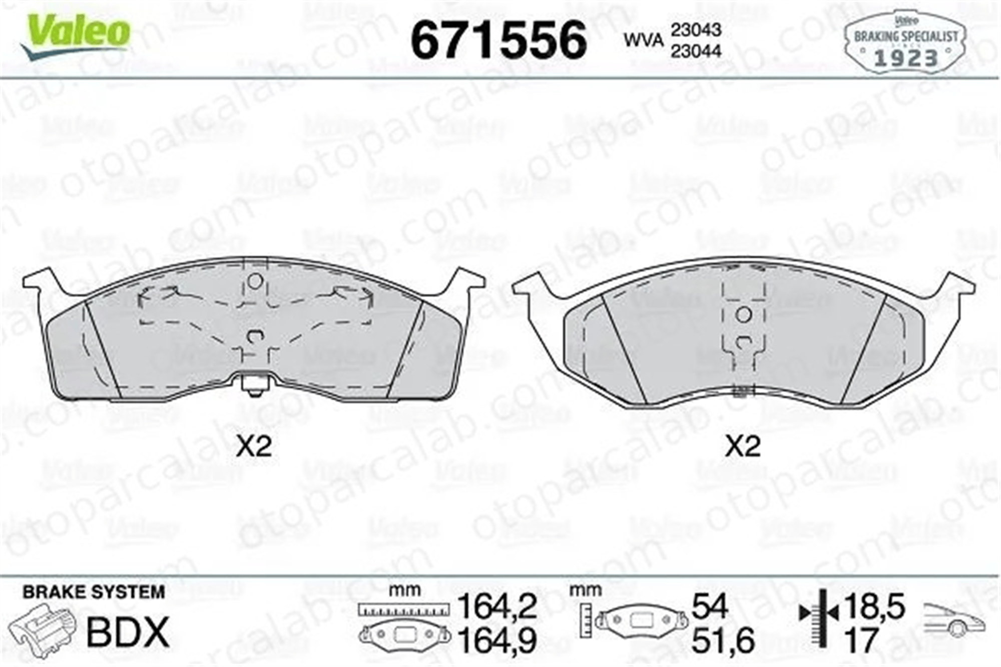 VALEO 671556 Fren Disk Balata Ön CHRYSLER VOYAGER / GRAND VOYAGER III DODGE CARAVAN 4728124 4762682