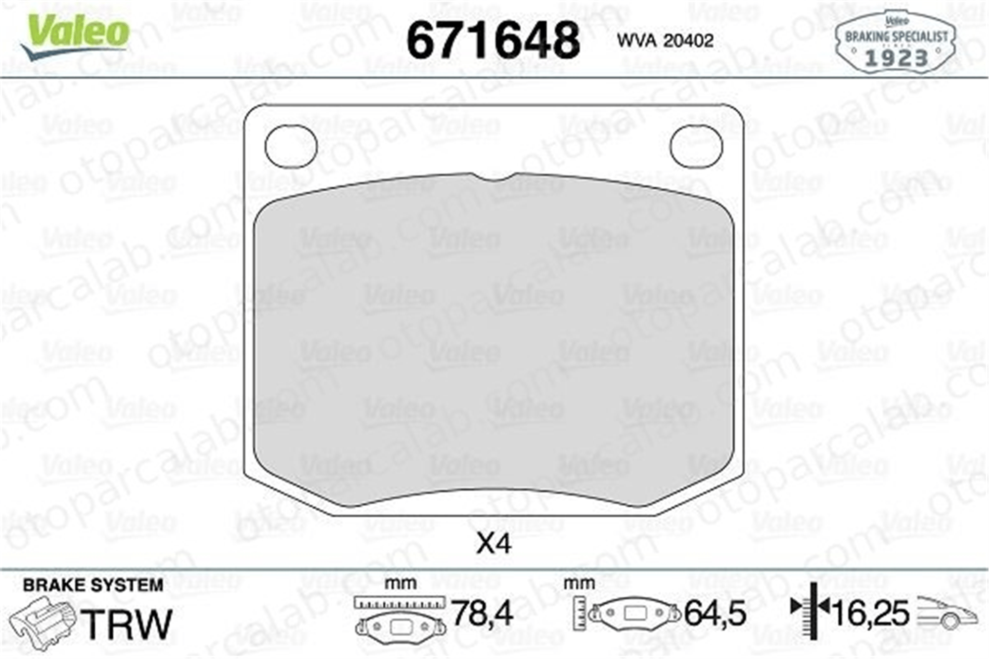 VALEO 671648 Fren Disk Balata Ön SAAB 900 I Combi Coupe 99 7873698 8993107