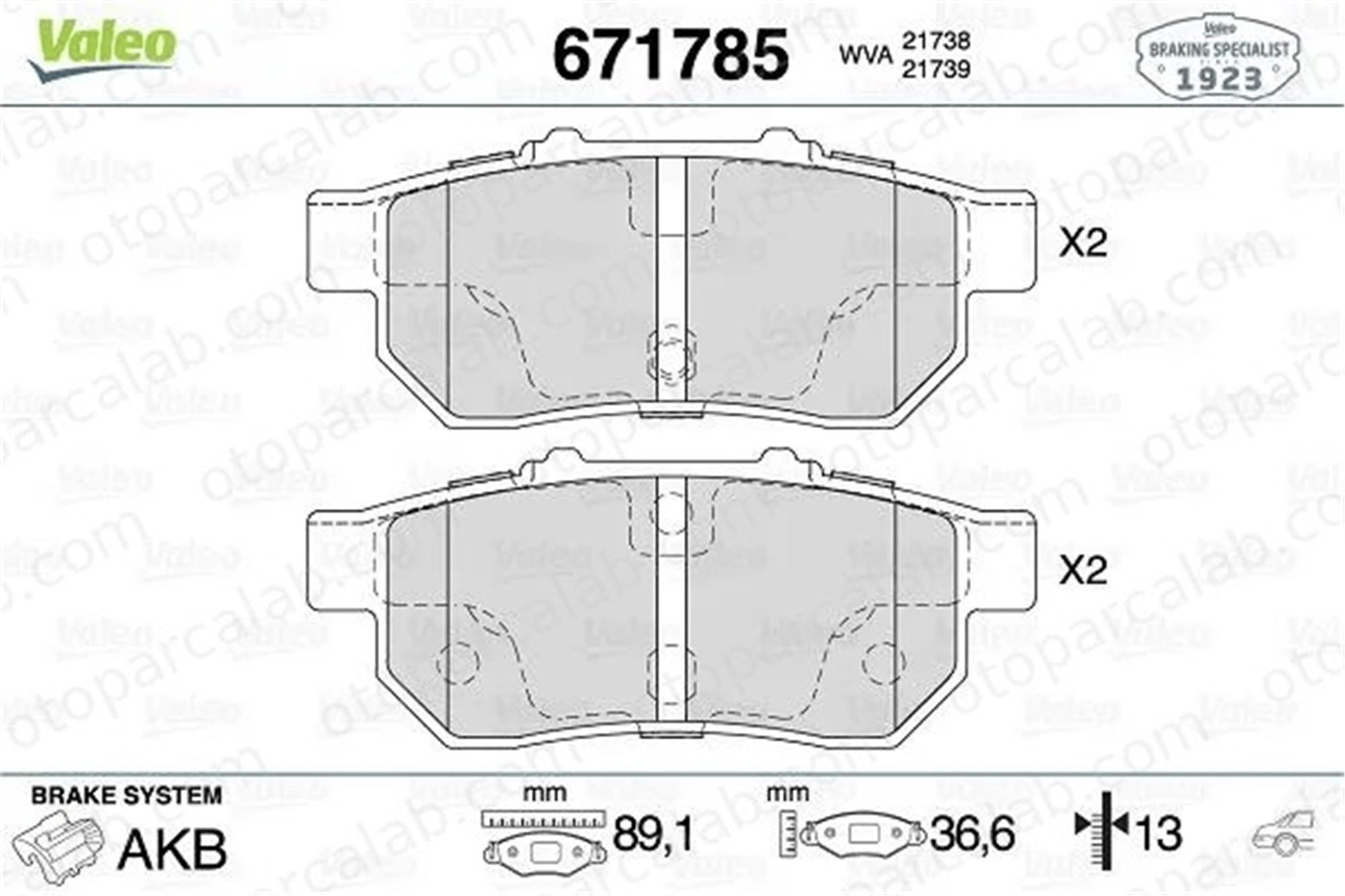 VALEO 671785 Fren Disk Balata Arka ROVER 200 II Hatchback 400 II 43022SR2000 AN266WK