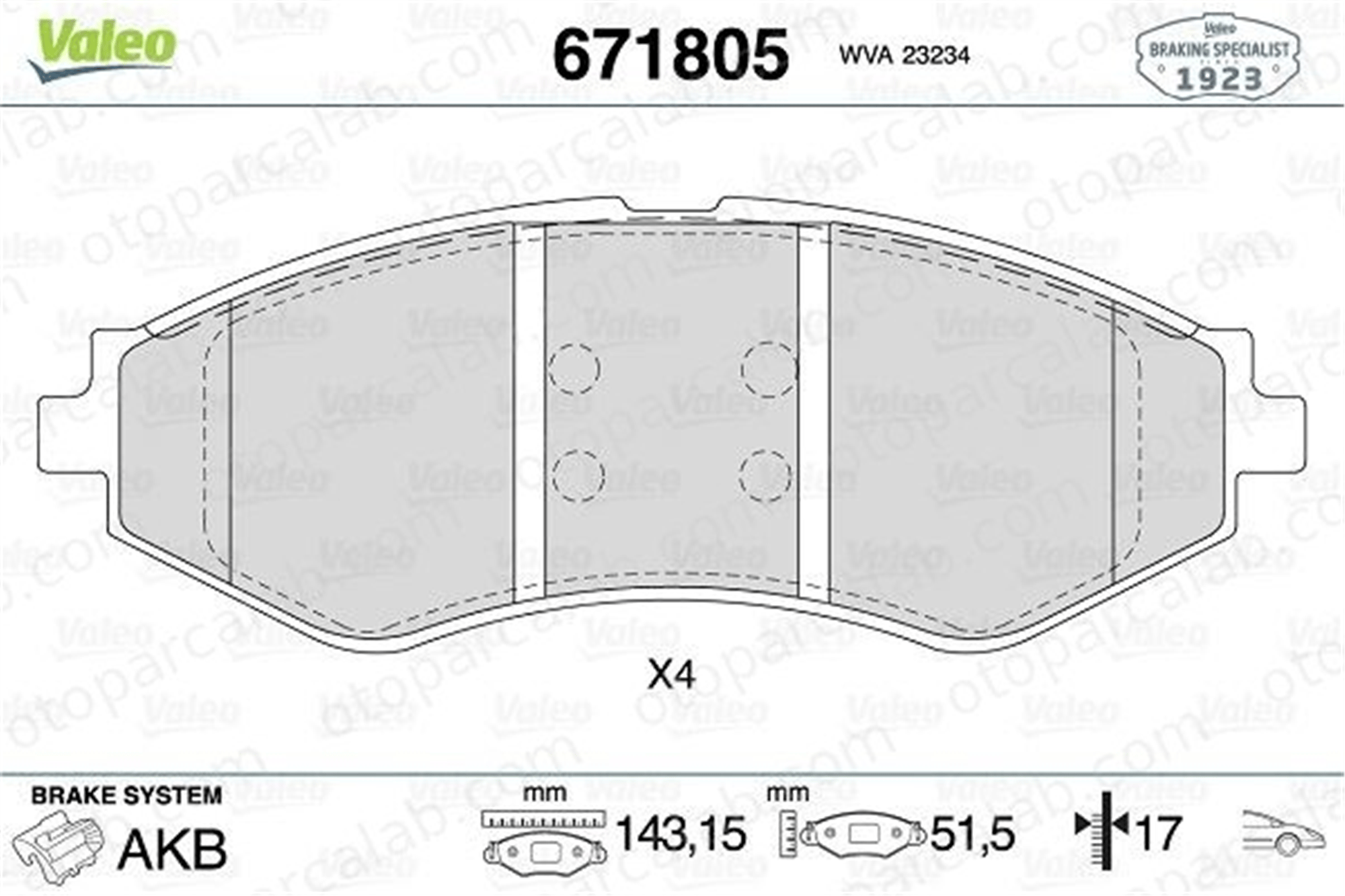 VALEO 671805 Fren Disk Balata Ön DAEWOO NUBIRA Sedan NUBIRA Wagon 96281937 96349060