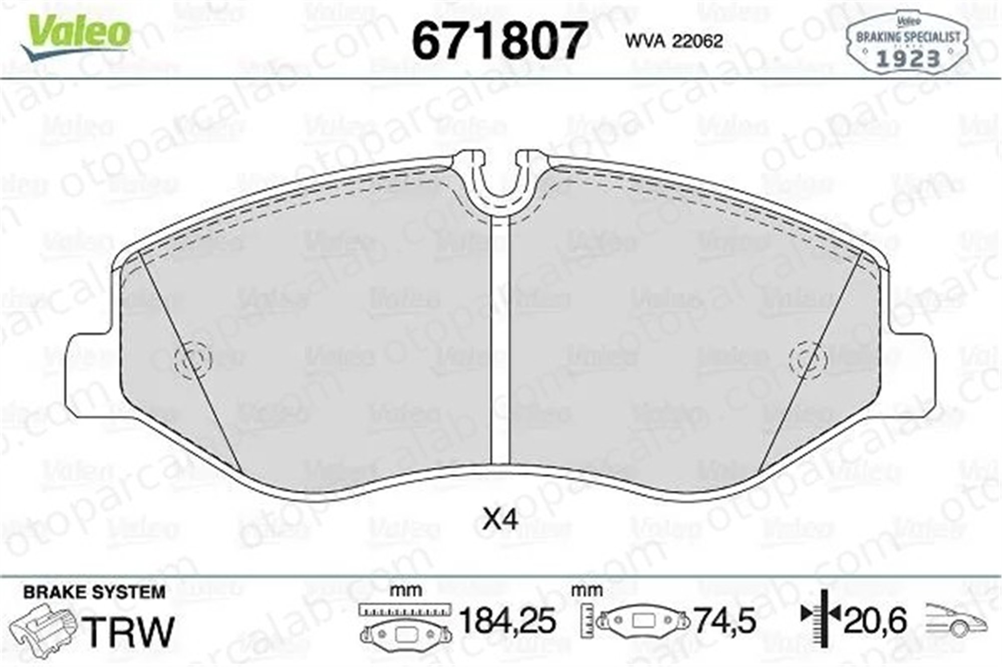 VALEO 671807 Fren Disk Balata Ön MERCEDES-BENZ VITO Mixto VITO Tourer 4474200020 4474200220