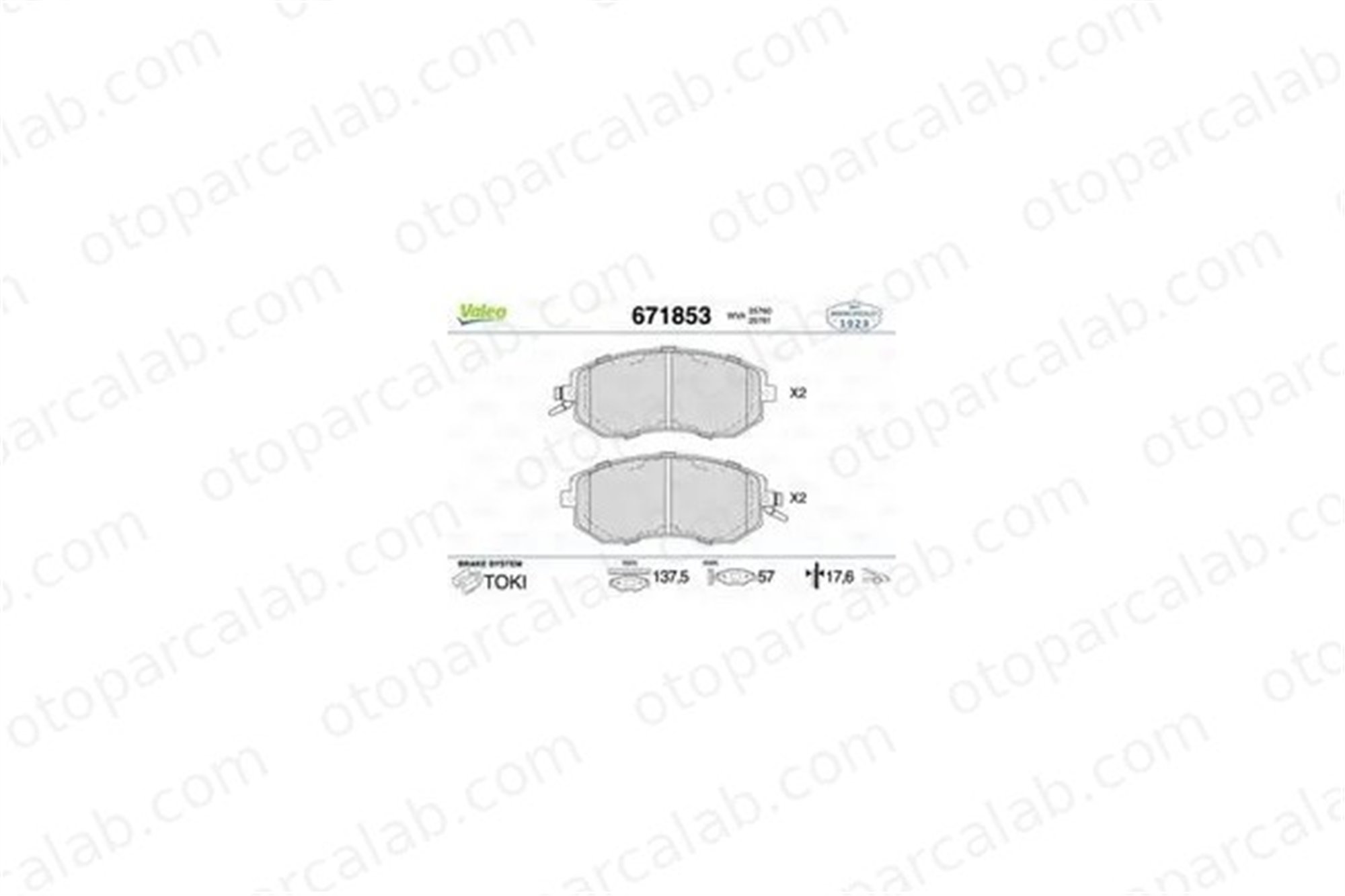 VALEO 671853 Fren Disk Balata Ön SUBARU FORESTER IMPREZA Hatchback 26296AG040 SU00304324