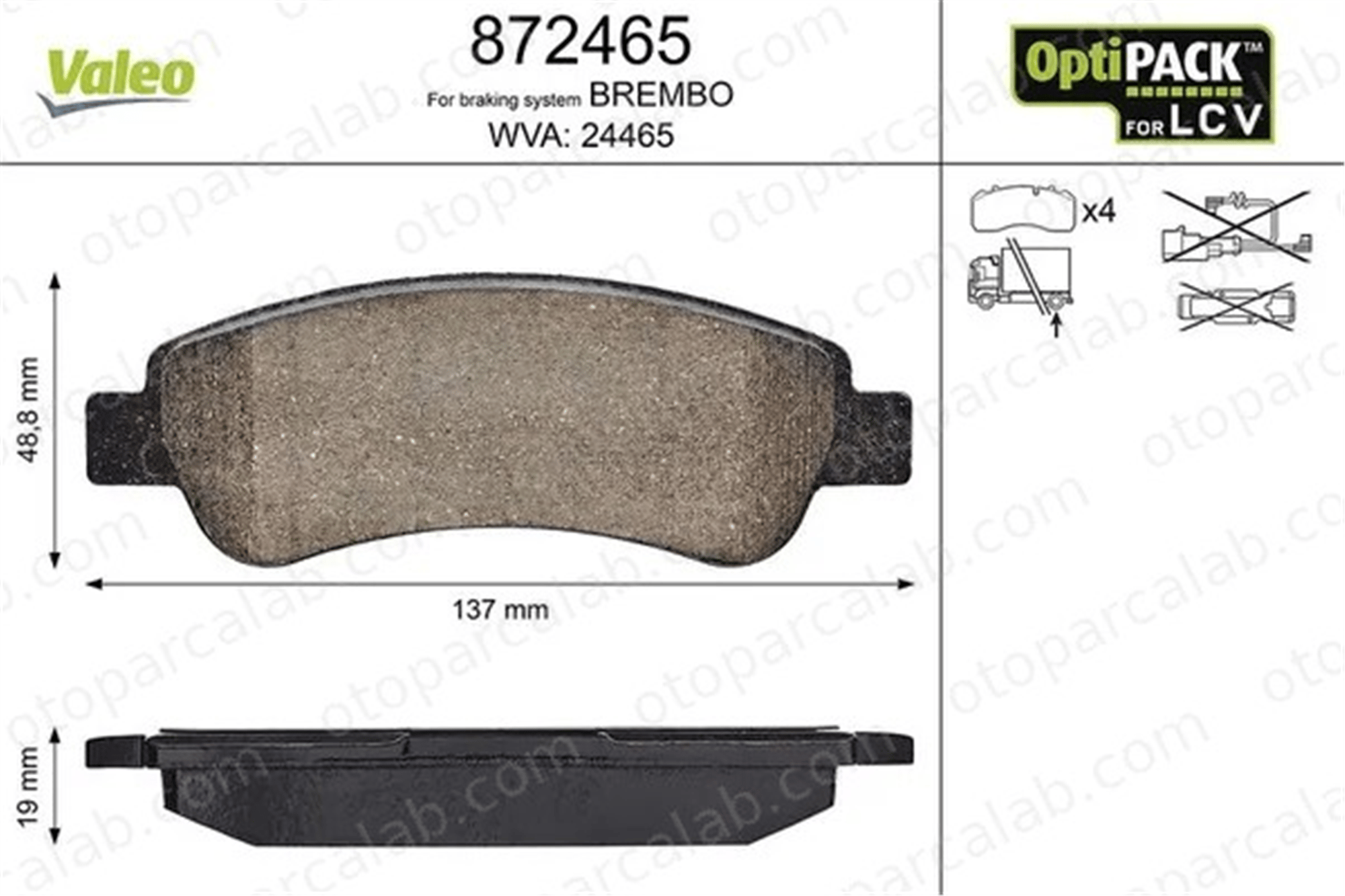 VALEO 872465 Fren Disk Balata Arka FIAT DUCATO Minibüs/Otobüs DUCATO Panelvan/Van 425469 77364016
