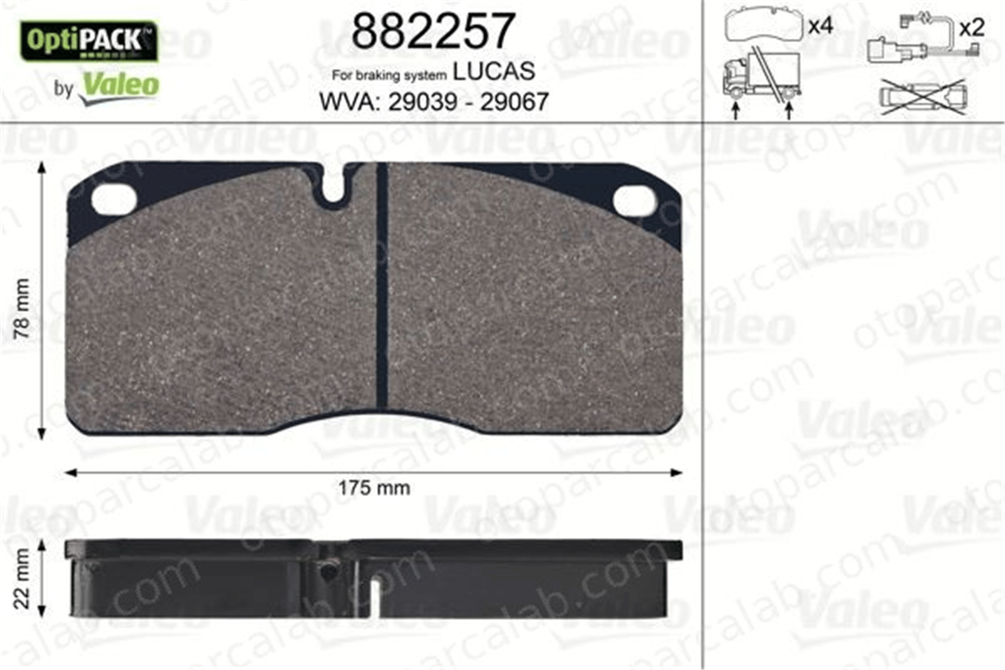 VALEO 882257 Fren Disk Balata Ön MERCEDES-BENZ AROCS ACTROS MP4 / MP5 6171272 2709012