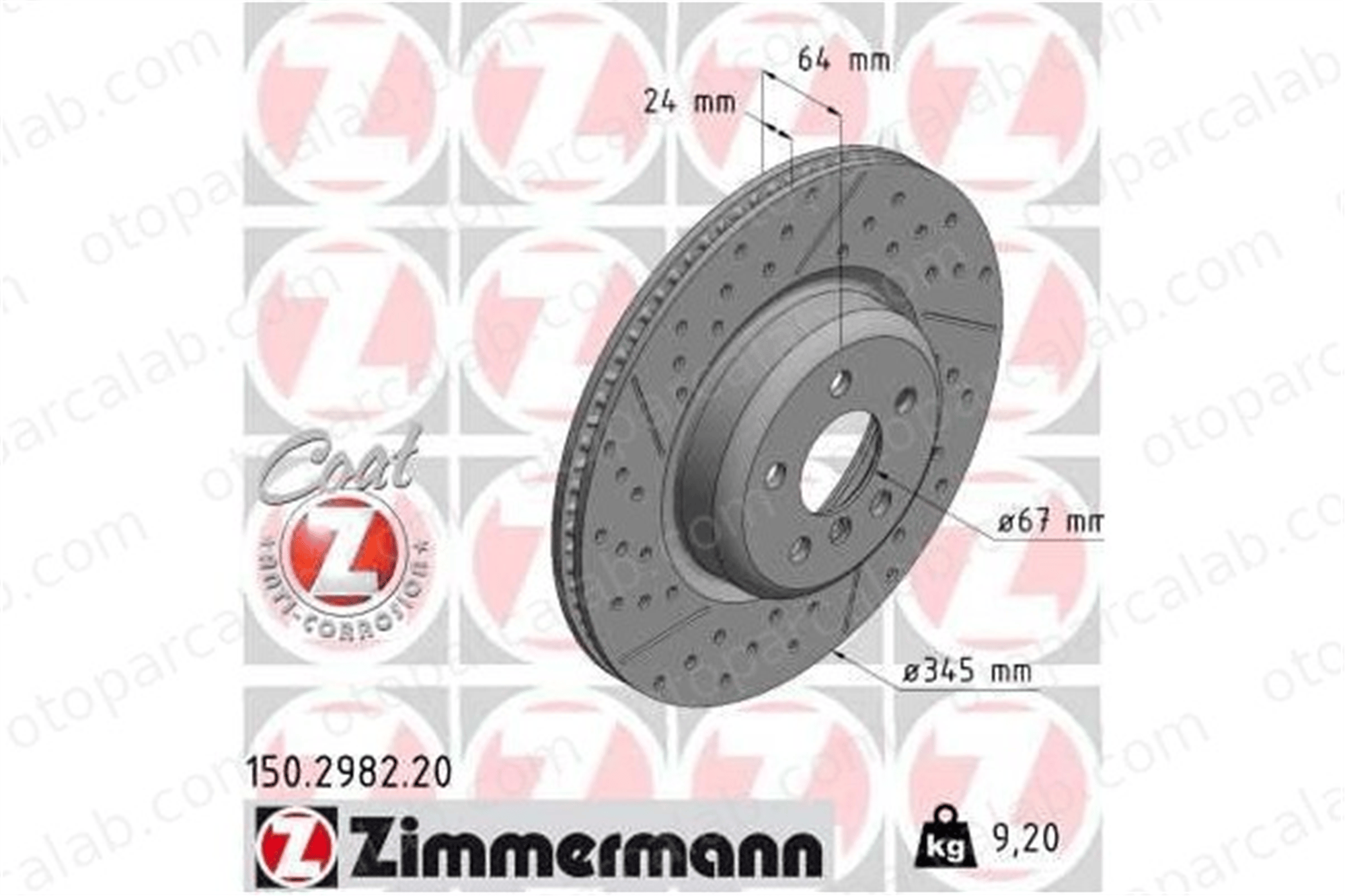 ZIMMERMANN 150.2982.20 Fren Disk Ayna Arka Sol BMW 3 3 Touring 34206896227 34208856161
