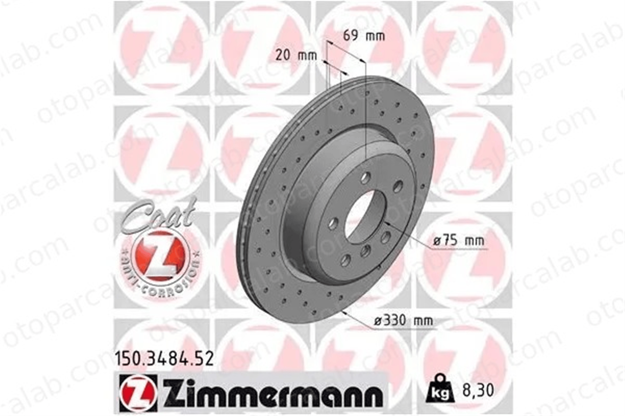 ZIMMERMANN 150.3484.52 Fren Disk Ayna Arka Sağ ve Sol BMW 5 5 Touring 34216898733 34216775287