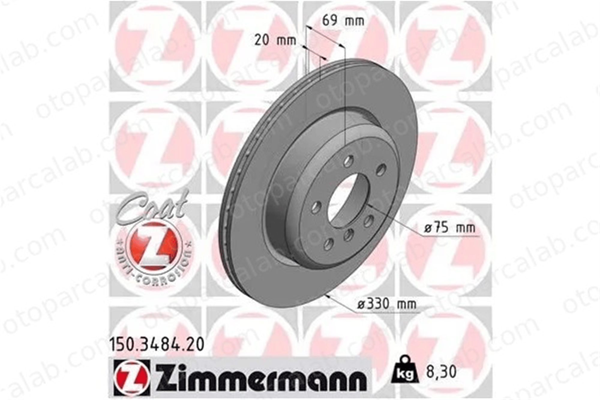 ZIMMERMANN 150.3484.20 Fren Disk Ayna Arka Sağ ve Sol BMW 5 5 Touring 34216898733 34216775287