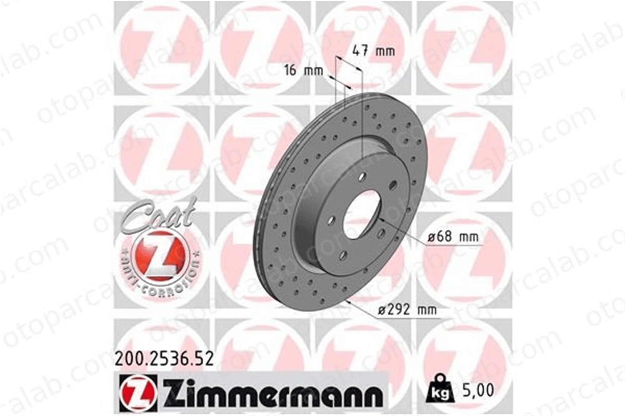 ZIMMERMANN 200.2536.52 Fren Disk Ayna Arka Sağ ve Sol NISSAN X-TRAIL III RENAULT KOLEOS II 432064CE0A 432064423R