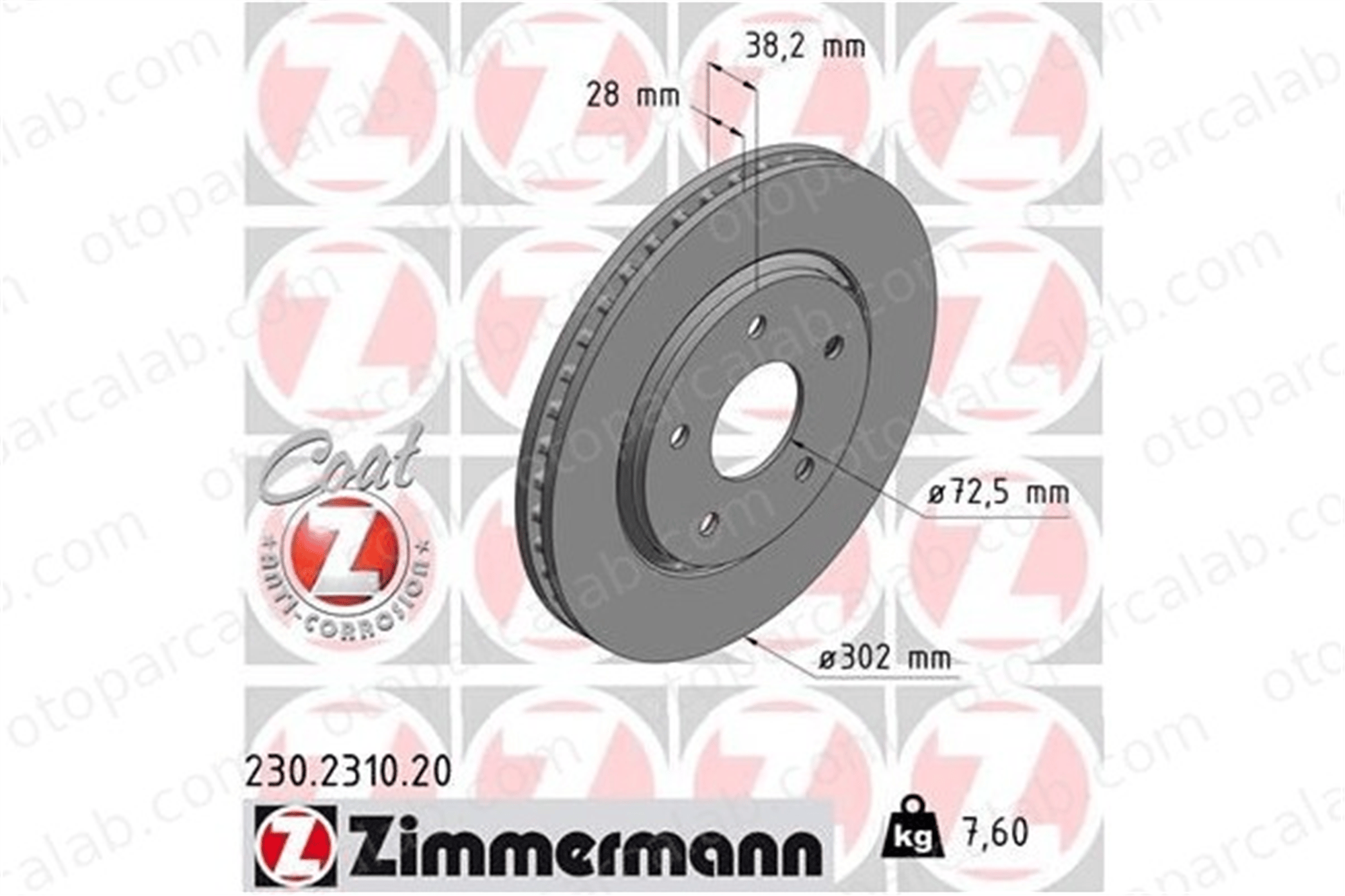 ZIMMERMANN 230.2310.20 Fren Disk Ayna Ön Sağ ve Sol DODGE JOURNEY FIAT FREEMONT 4721995AA 04721995AA