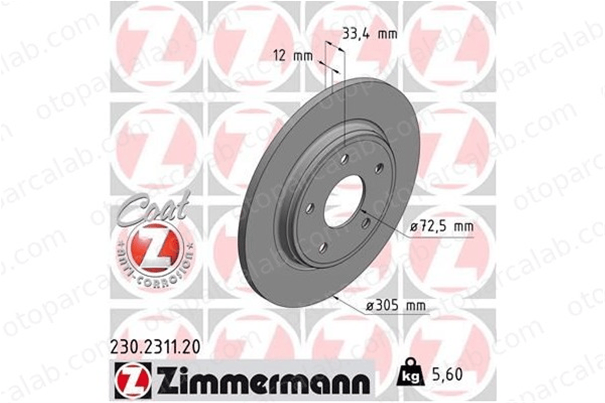 ZIMMERMANN 230.2311.20 Fren Disk Ayna Arka Sağ ve Sol DODGE JOURNEY CHRYSLER GRAND VOYAGER V 4721677AA 4721996AB